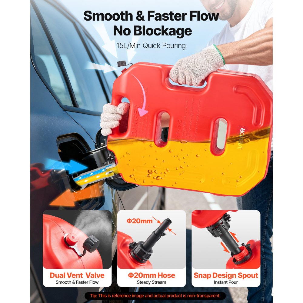 VEVOR Bidón de Gasolina de 10 L, Tanque de Combustible de HDPE y PP con Pico y Cerradura, Caudal Máximo de 15 L/min, a Prueba de Fugas, para la Mayoría de Autos, Motocicletas, ATV, UTV, Rojo, 1 Pieza