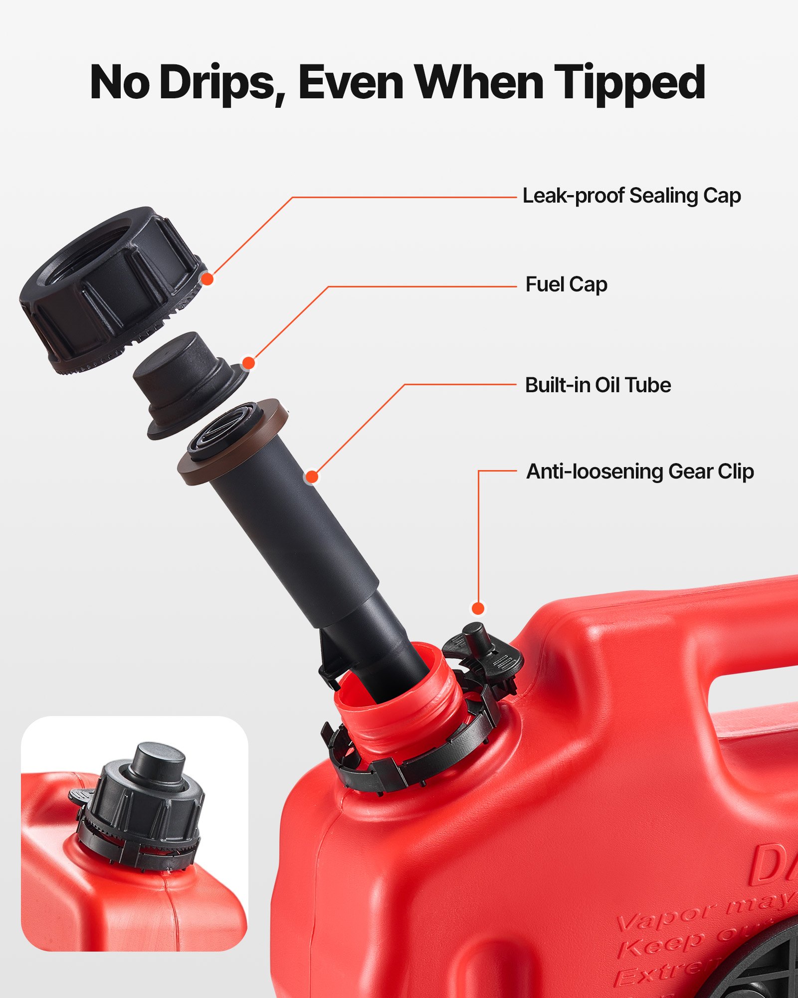 VEVOR Bidón de Gasolina de 10 L, Tanque de Combustible de HDPE y PP con Pico y Cerradura, Caudal Máximo de 15 L/min, a Prueba de Fugas, para la Mayoría de Autos, Motocicletas, ATV, UTV, Rojo, 1 Pieza