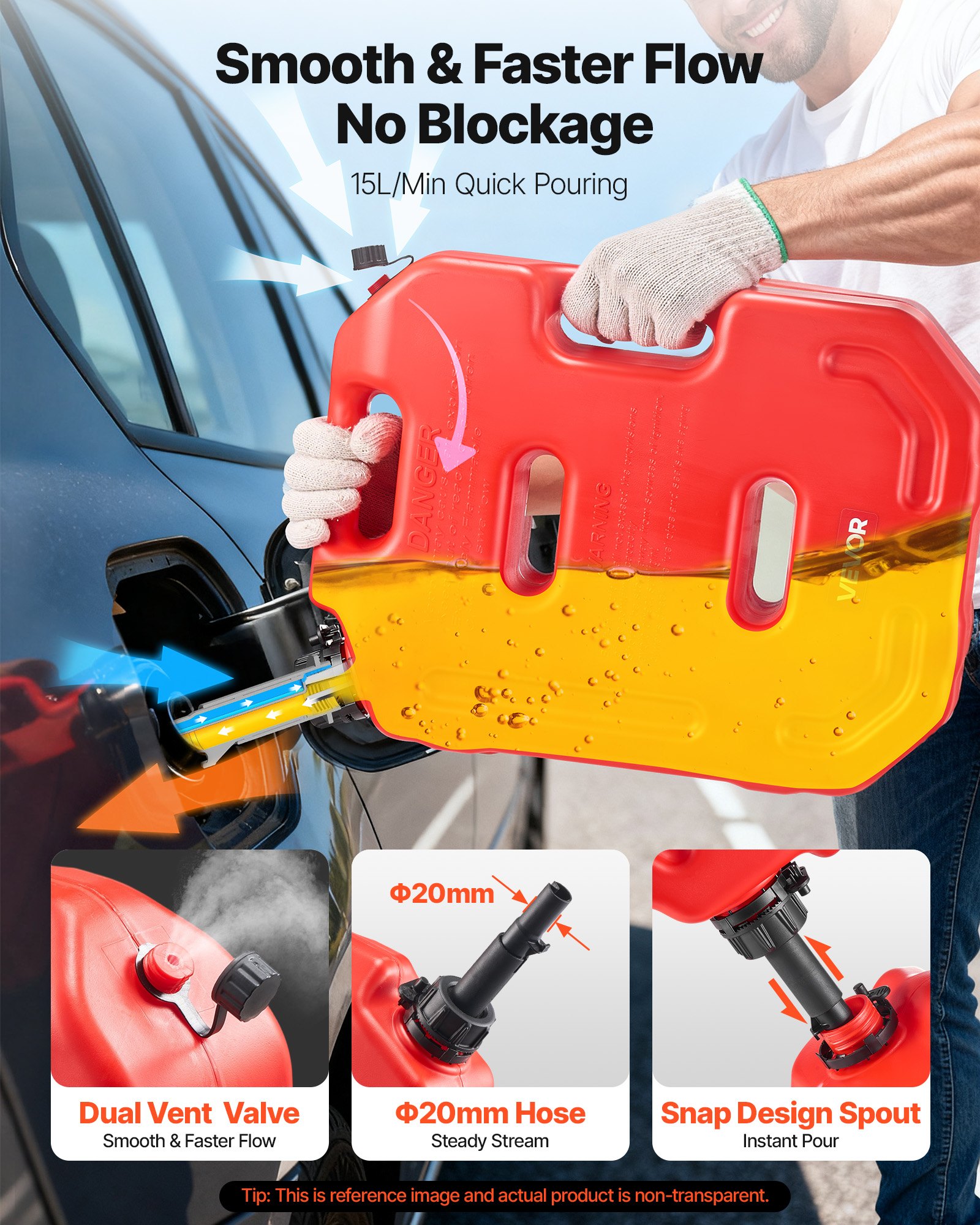 VEVOR Bidón de Gasolina de 10 L, Tanque de Combustible de HDPE y PP con Pico y Cerradura, Caudal Máximo de 15 L/min, a Prueba de Fugas, para la Mayoría de Autos, Motocicletas, ATV, UTV, Rojo, 1 Pieza