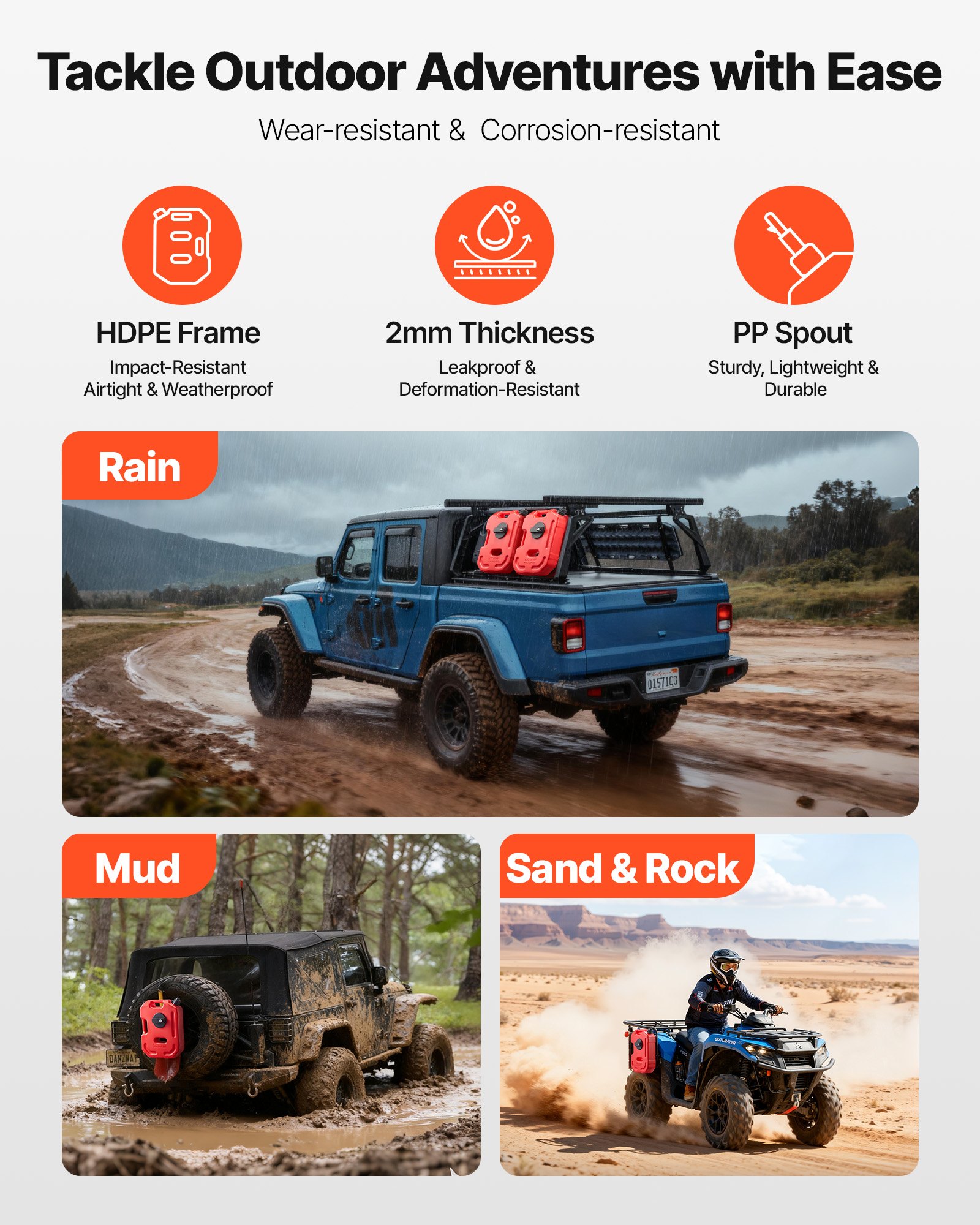 VEVOR Bidón de Gasolina de 10 L, Tanque de Combustible de HDPE y PP con Pico y Cerradura, Caudal Máximo de 15 L/min, a Prueba de Fugas, para la Mayoría de Autos, Motocicletas, ATV, UTV, Rojo, 1 Pieza