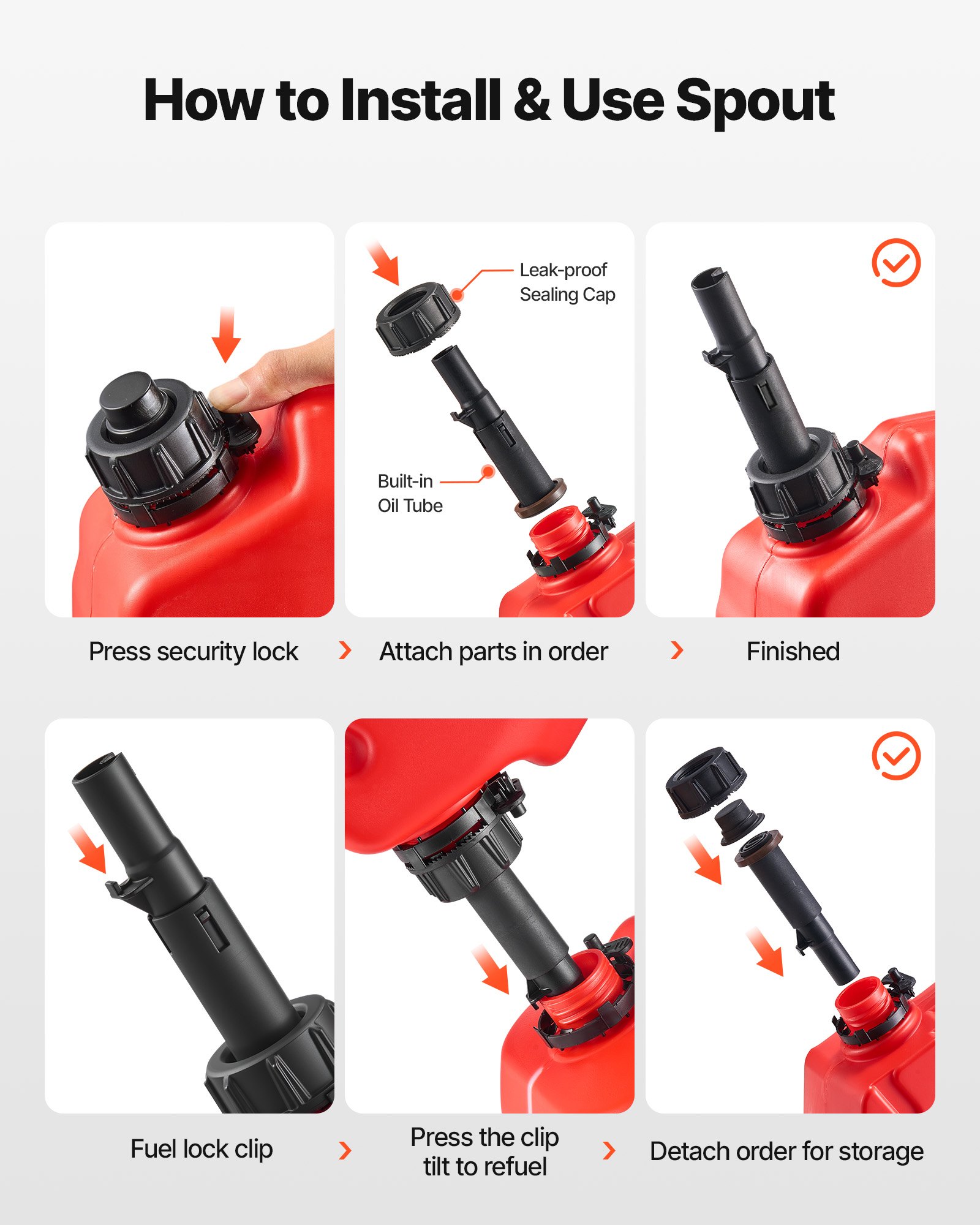 VEVOR Bidón de Gasolina de 10 L, Tanque de Combustible de HDPE y PP con Pico y Cerradura, Caudal Máximo de 15 L/min, a Prueba de Fugas, para la Mayoría de Autos, Motocicletas, ATV, UTV, Rojo, 1 Pieza