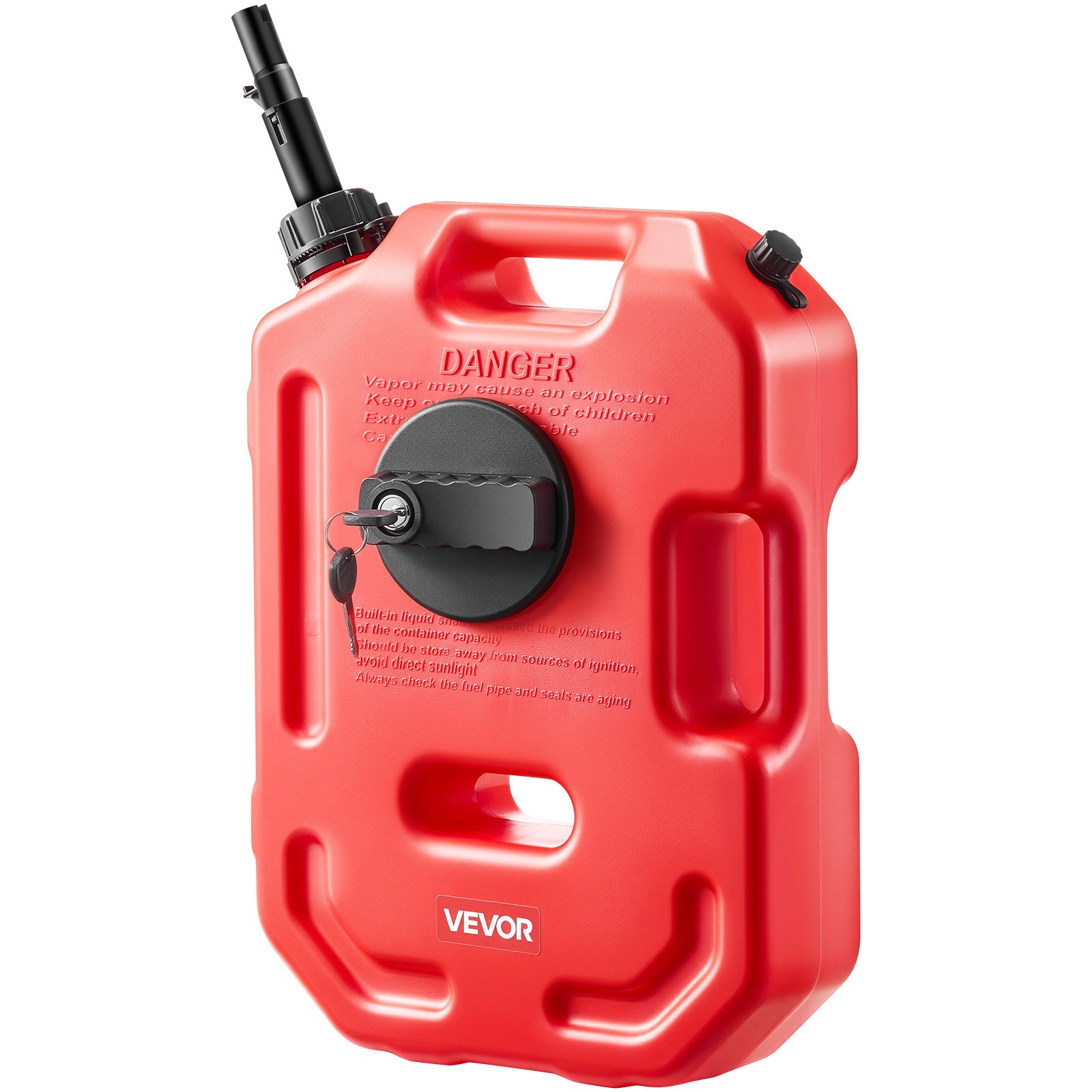 VEVOR Bidón de Gasolina de 10 L, Tanque de Combustible de HDPE y PP con Pico y Cerradura, Caudal Máximo de 15 L/min, a Prueba de Fugas, para la Mayoría de Autos, Motocicletas, ATV, UTV, Rojo, 1 Pieza