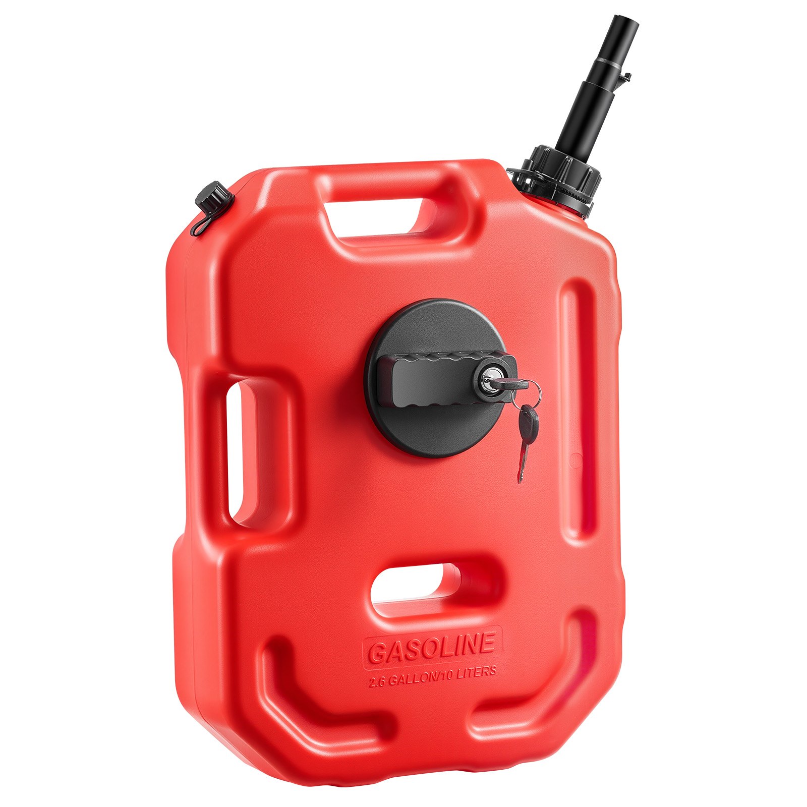 VEVOR Bidón de Gasolina de 10 L, Tanque de Combustible de HDPE y PP con Pico y Cerradura, Caudal Máximo de 15 L/min, a Prueba de Fugas, para la Mayoría de Autos, Motocicletas, ATV, UTV, Rojo, 1 Pieza