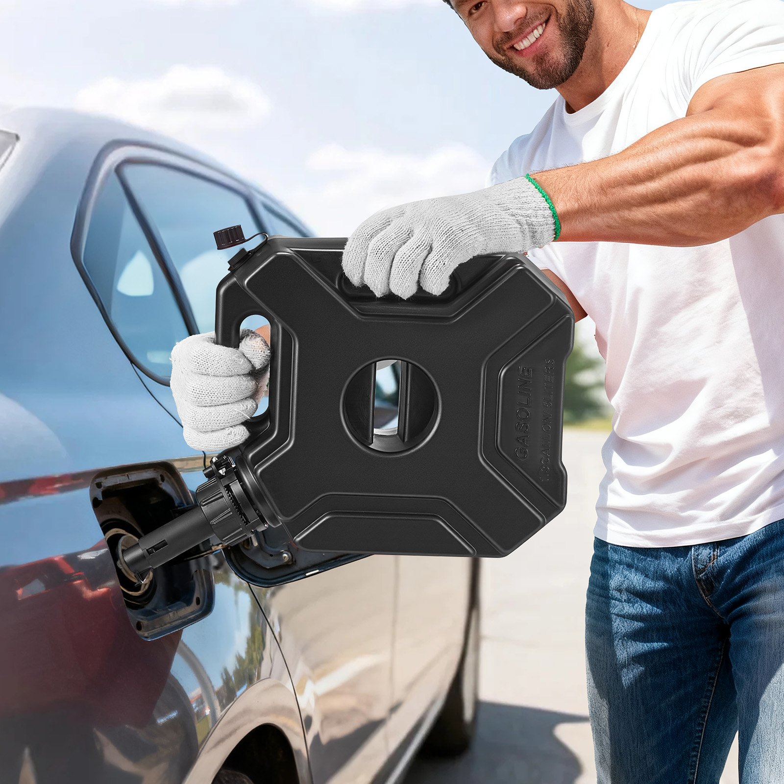 VEVOR Bidón de Gasolina de 5 L, Tanque de Combustible de HDPE y PP con Pico y Cerradura, Caudal Máximo de 15 L/min, a Prueba de Fugas, para la Mayoría de Autos, Motocicletas, ATV, UTV, Negro, 1 Pieza