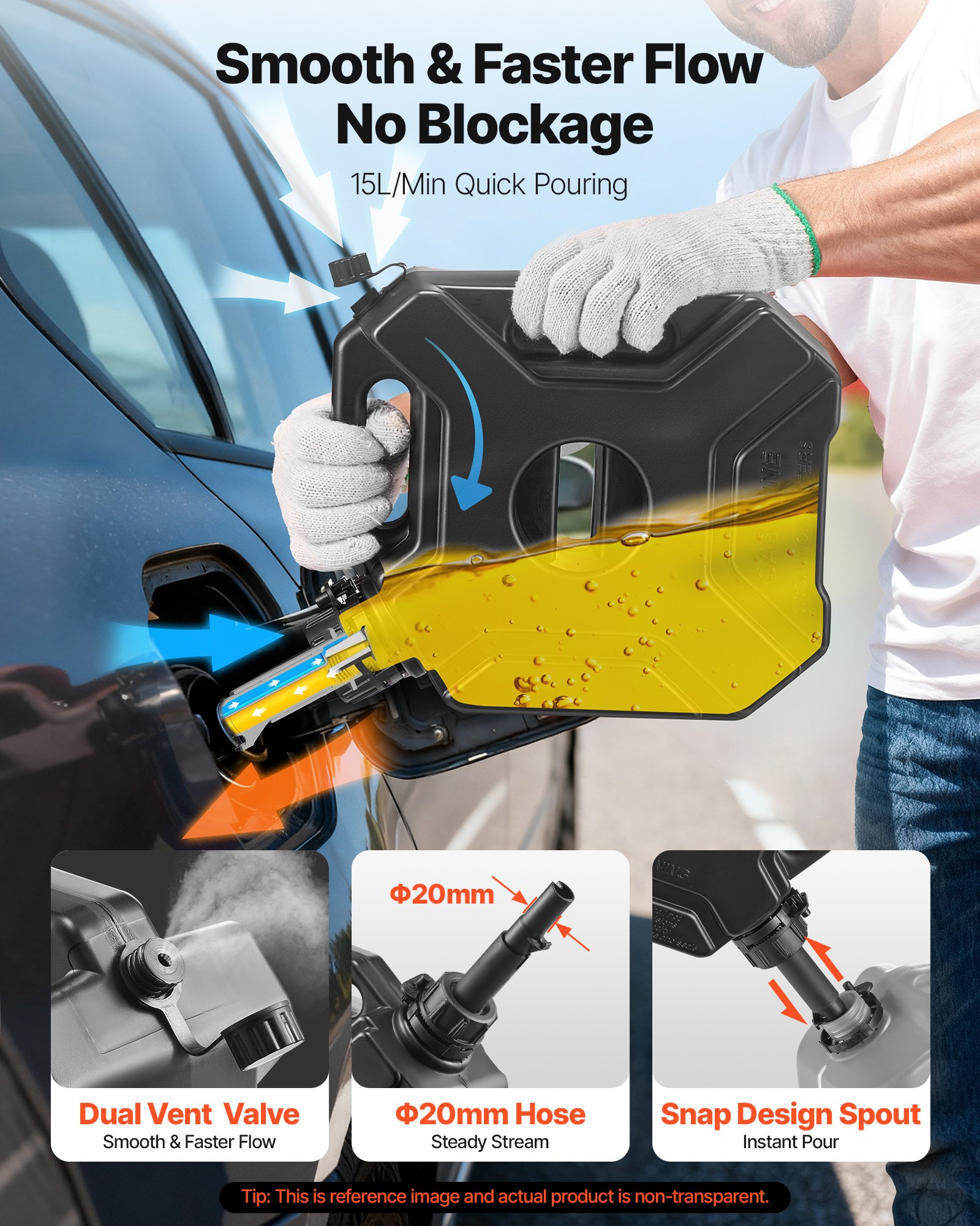 VEVOR Bidón de Gasolina de 5 L, Tanque de Combustible de HDPE y PP con Pico y Cerradura, Caudal Máximo de 15 L/min, a Prueba de Fugas, para la Mayoría de Autos, Motocicletas, ATV, UTV, Negro, 1 Pieza