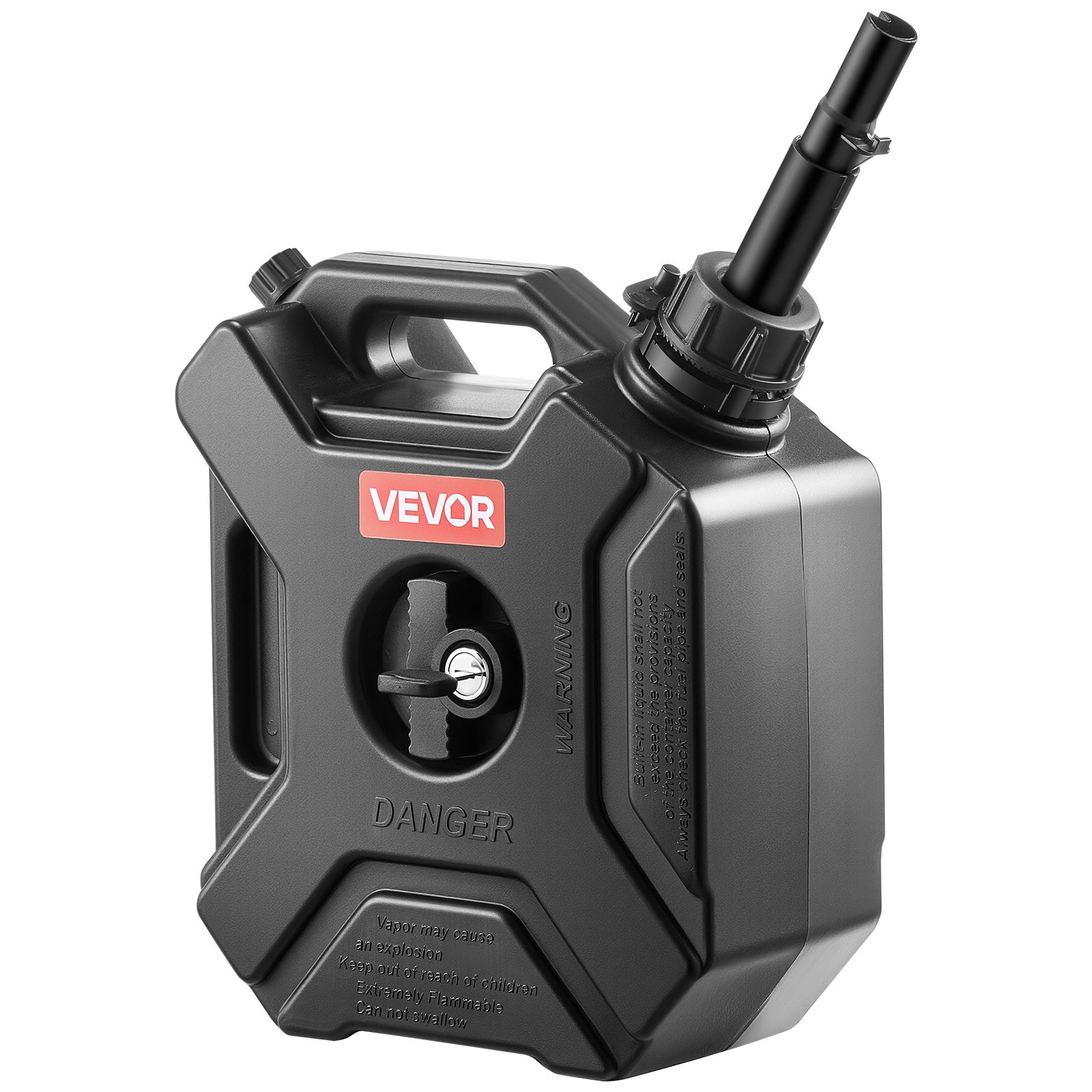 VEVOR Bidón de Gasolina de 5 L, Tanque de Combustible de HDPE y PP con Pico y Cerradura, Caudal Máximo de 15 L/min, a Prueba de Fugas, para la Mayoría de Autos, Motocicletas, ATV, UTV, Negro, 1 Pieza