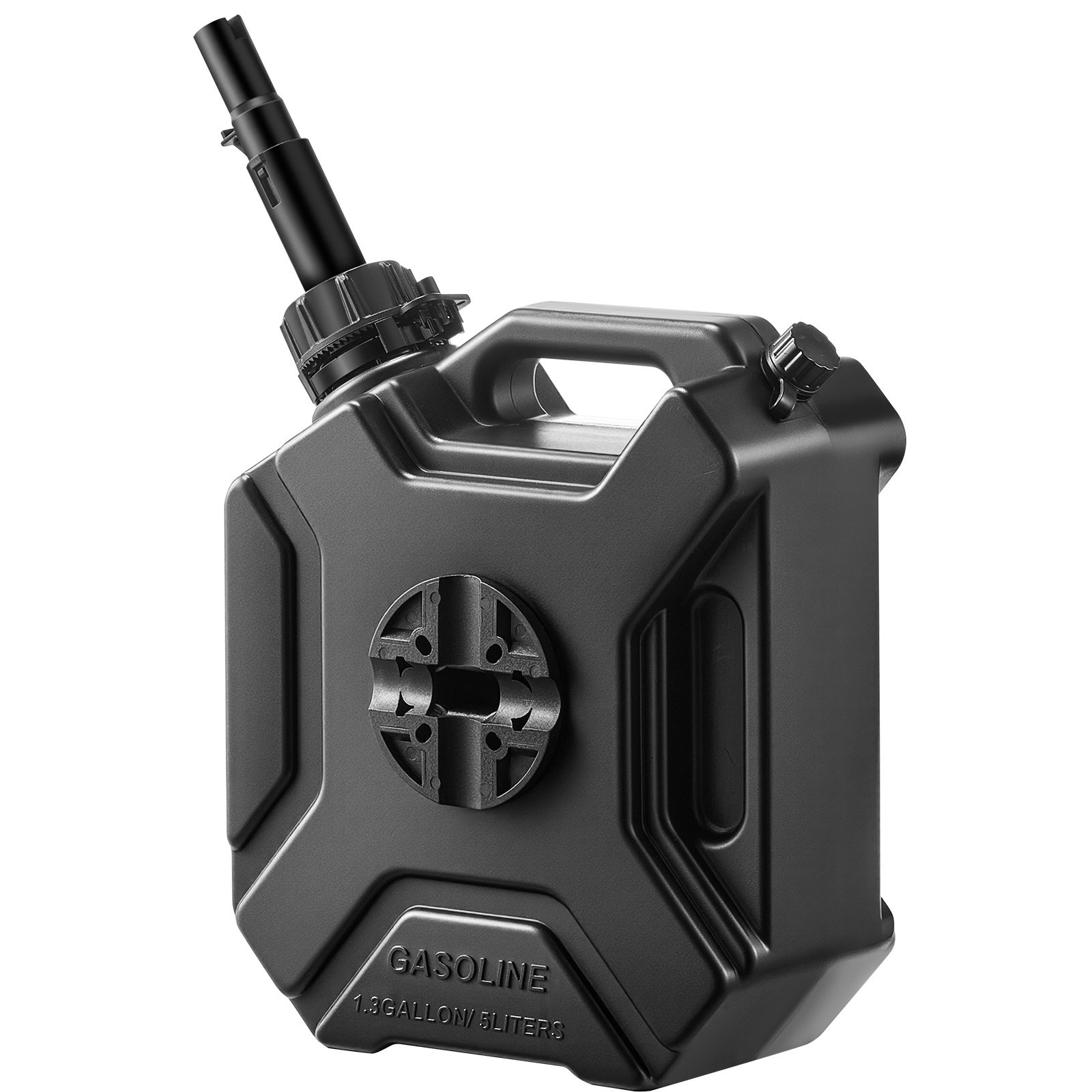 VEVOR Bidón de Gasolina de 5 L, Tanque de Combustible de HDPE y PP con Pico y Cerradura, Caudal Máximo de 15 L/min, a Prueba de Fugas, para la Mayoría de Autos, Motocicletas, ATV, UTV, Negro, 1 Pieza