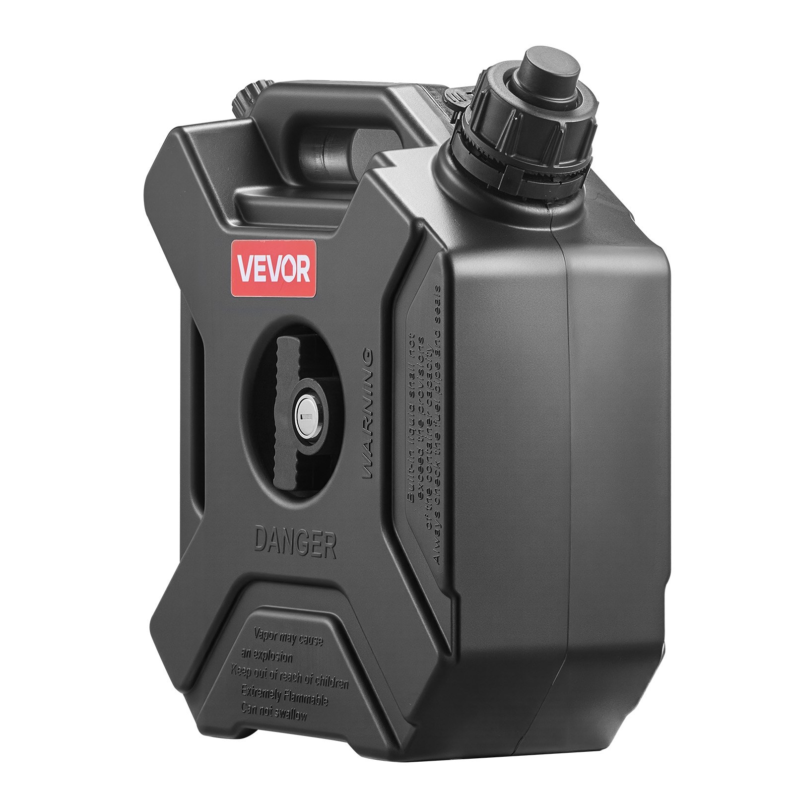 VEVOR Bidón de Gasolina de 5 L, Tanque de Combustible de HDPE y PP con Pico y Cerradura, Caudal Máximo de 15 L/min, a Prueba de Fugas, para la Mayoría de Autos, Motocicletas, ATV, UTV, Negro, 1 Pieza