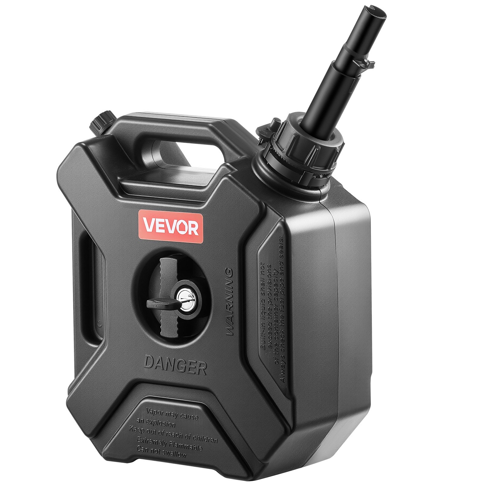VEVOR Bidón de Gasolina de 5 L, Tanque de Combustible de HDPE y PP con Pico y Cerradura, Caudal Máximo de 15 L/min, a Prueba de Fugas, para la Mayoría de Autos, Motocicletas, ATV, UTV, Negro, 1 Pieza