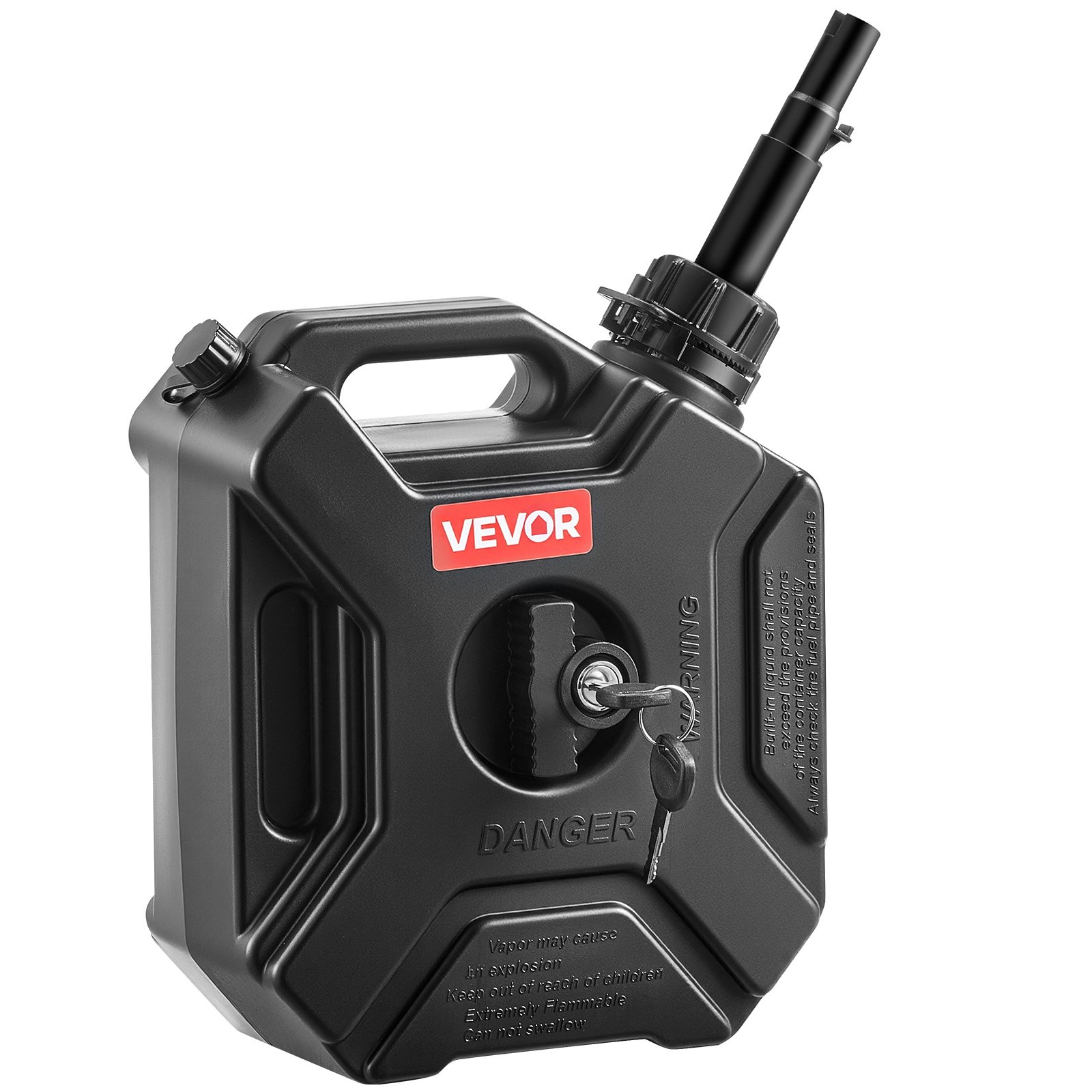 VEVOR Bidón de Gasolina de 5 L, Tanque de Combustible de HDPE y PP con Pico y Cerradura, Caudal Máximo de 15 L/min, a Prueba de Fugas, para la Mayoría de Autos, Motocicletas, ATV, UTV, Negro, 1 Pieza