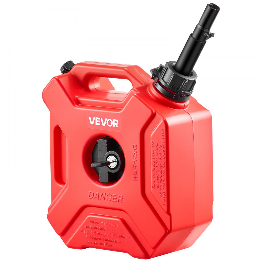 VEVOR Bidón de Gasolina de 5 L, Tanque de Combustible de HDPE y PP, con Pico y Cerradura, Caudal Máximo de 15 L/min, a Prueba de Fugas, para la Mayoría de Autos, Motocicletas, ATV, UTV, Rojo, 1 Pieza