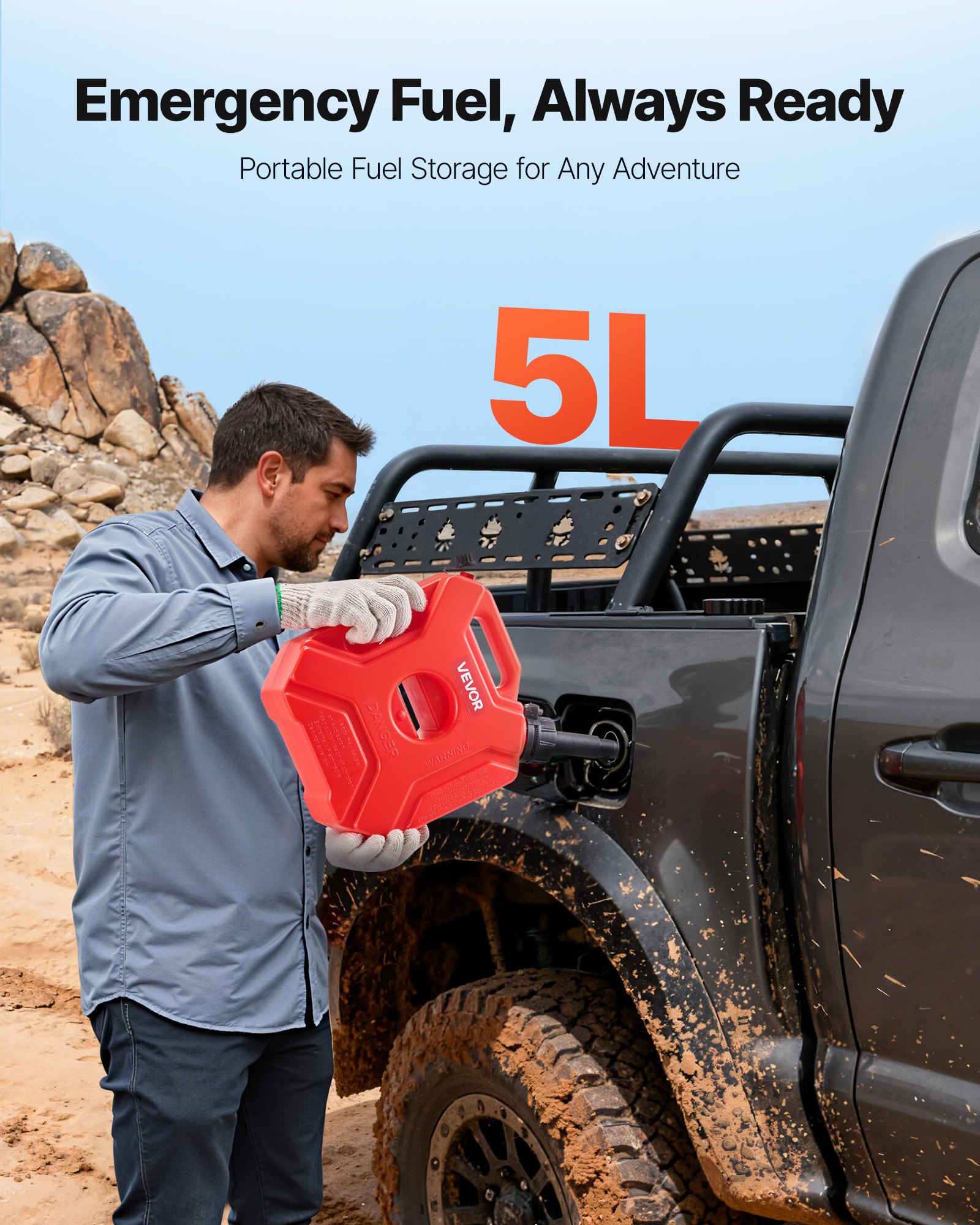 VEVOR Bidón de Gasolina de 5 L, Tanque de Combustible de HDPE y PP, con Pico y Cerradura, Caudal Máximo de 15 L/min, a Prueba de Fugas, para la Mayoría de Autos, Motocicletas, ATV, UTV, Rojo, 1 Pieza