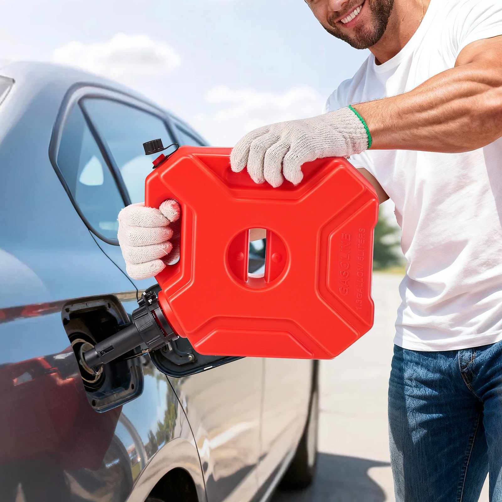 VEVOR Bidón de Gasolina de 5 L, Tanque de Combustible de HDPE y PP, con Pico y Cerradura, Caudal Máximo de 15 L/min, a Prueba de Fugas, para la Mayoría de Autos, Motocicletas, ATV, UTV, Rojo, 1 Pieza