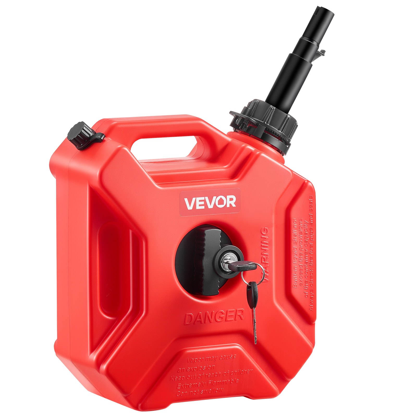VEVOR Bidón de Gasolina de 5 L, Tanque de Combustible de HDPE y PP, con Pico y Cerradura, Caudal Máximo de 15 L/min, a Prueba de Fugas, para la Mayoría de Autos, Motocicletas, ATV, UTV, Rojo, 1 Pieza