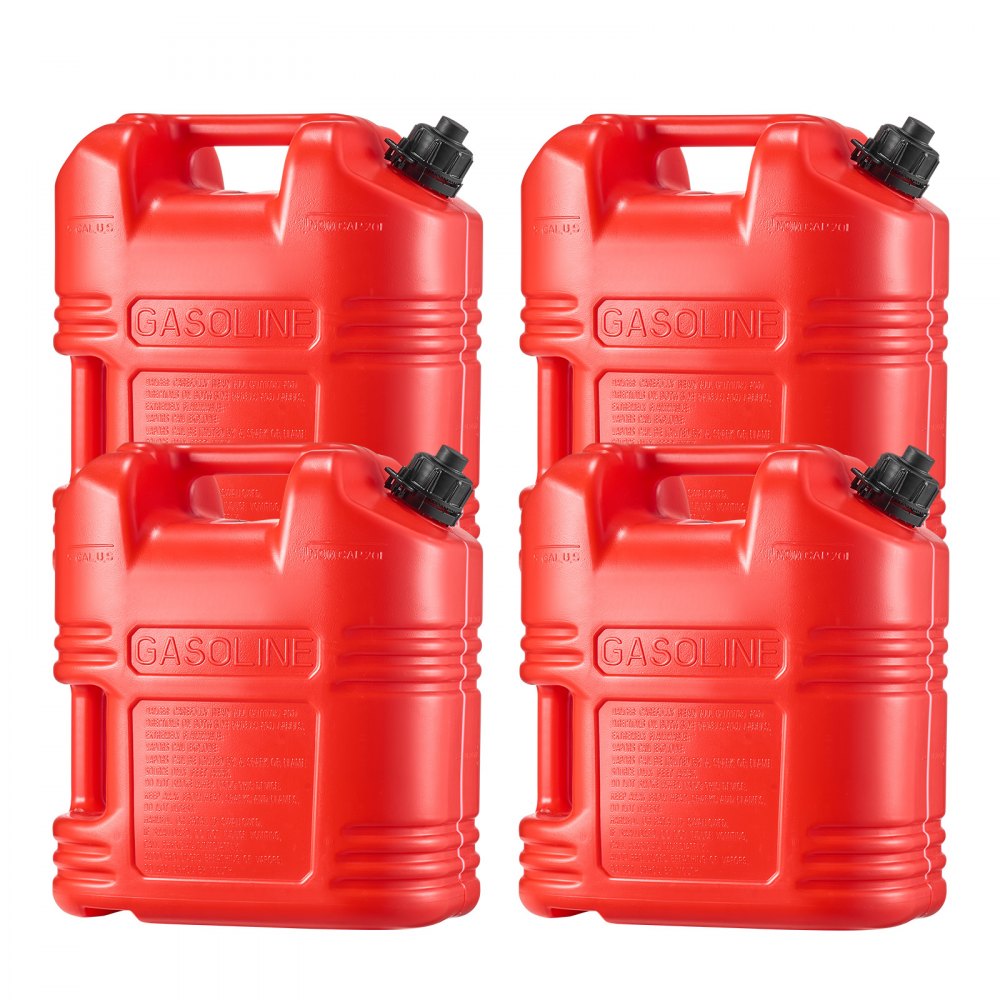 VEVOR Bidón de Gasolina de 19 L, Tanque de Combustible de HDPE y PP, con Pico y Escala, Caudal Máximo de 15 L/min, a Prueba de Fugas, para la Mayoría de Autos, Motocicletas, ATV, UTV, Rojo, 4 Piezas