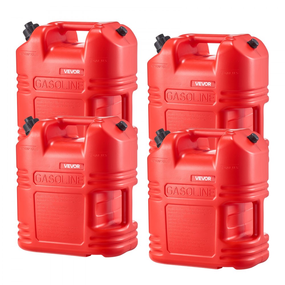VEVOR Bidón de Gasolina de 19 L, Tanque de Combustible de HDPE y PP, con Pico y Escala, Caudal Máximo de 15 L/min, a Prueba de Fugas, para la Mayoría de Autos, Motocicletas, ATV, UTV, Rojo, 4 Piezas