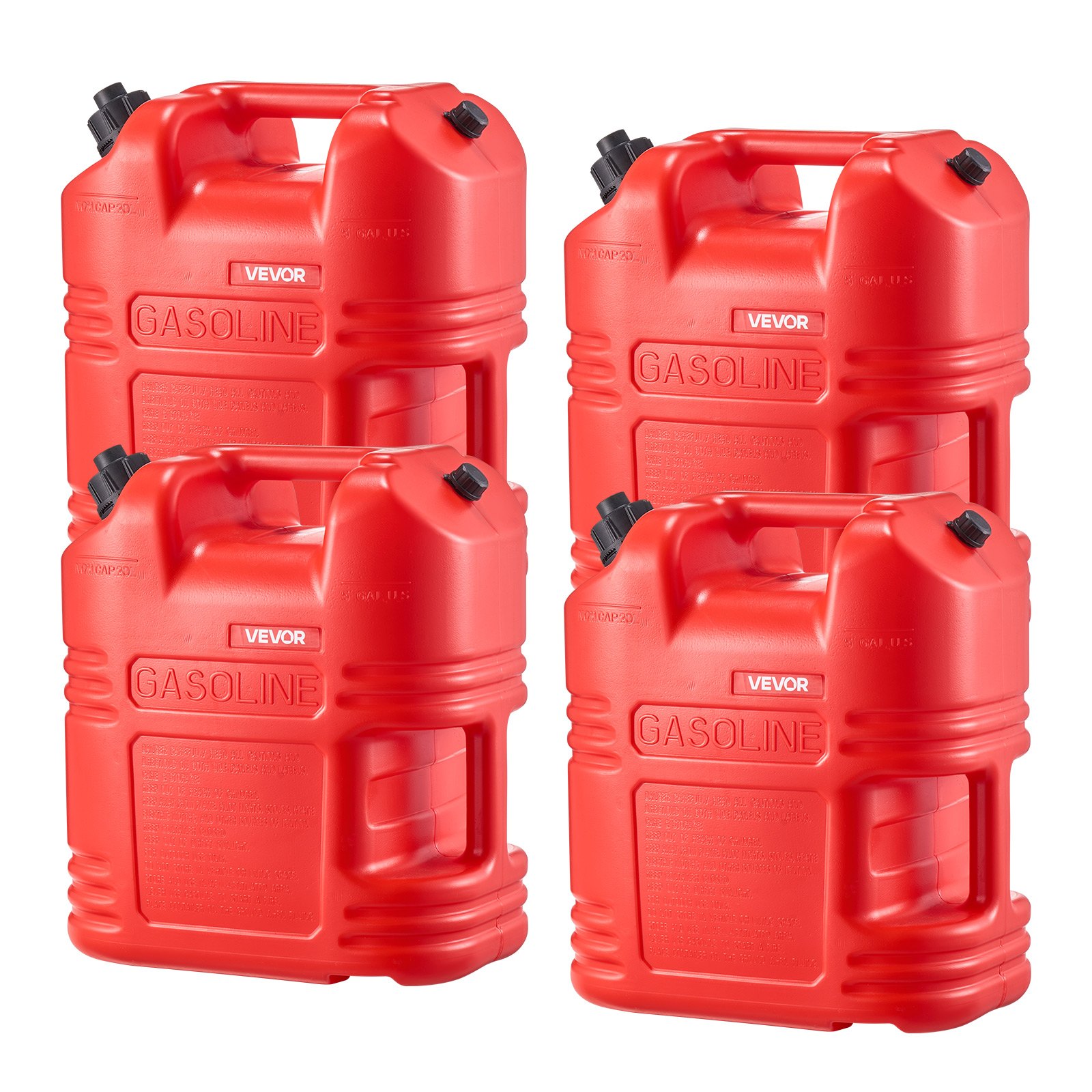 VEVOR Bidón de Gasolina de 19 L, Tanque de Combustible de HDPE y PP, con Pico y Escala, Caudal Máximo de 15 L/min, a Prueba de Fugas, para la Mayoría de Autos, Motocicletas, ATV, UTV, Rojo, 4 Piezas