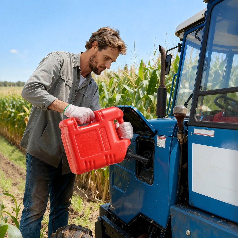 VEVOR Bidón de Gasolina de 9,5 L, Tanque de Combustible de HDPE y PP, con Pico y Escala, Caudal Máximo de 15 L/min, a Prueba de Fugas, para la Mayoría de Autos, Motocicletas, ATV, UTV, Rojo, 1 Pieza