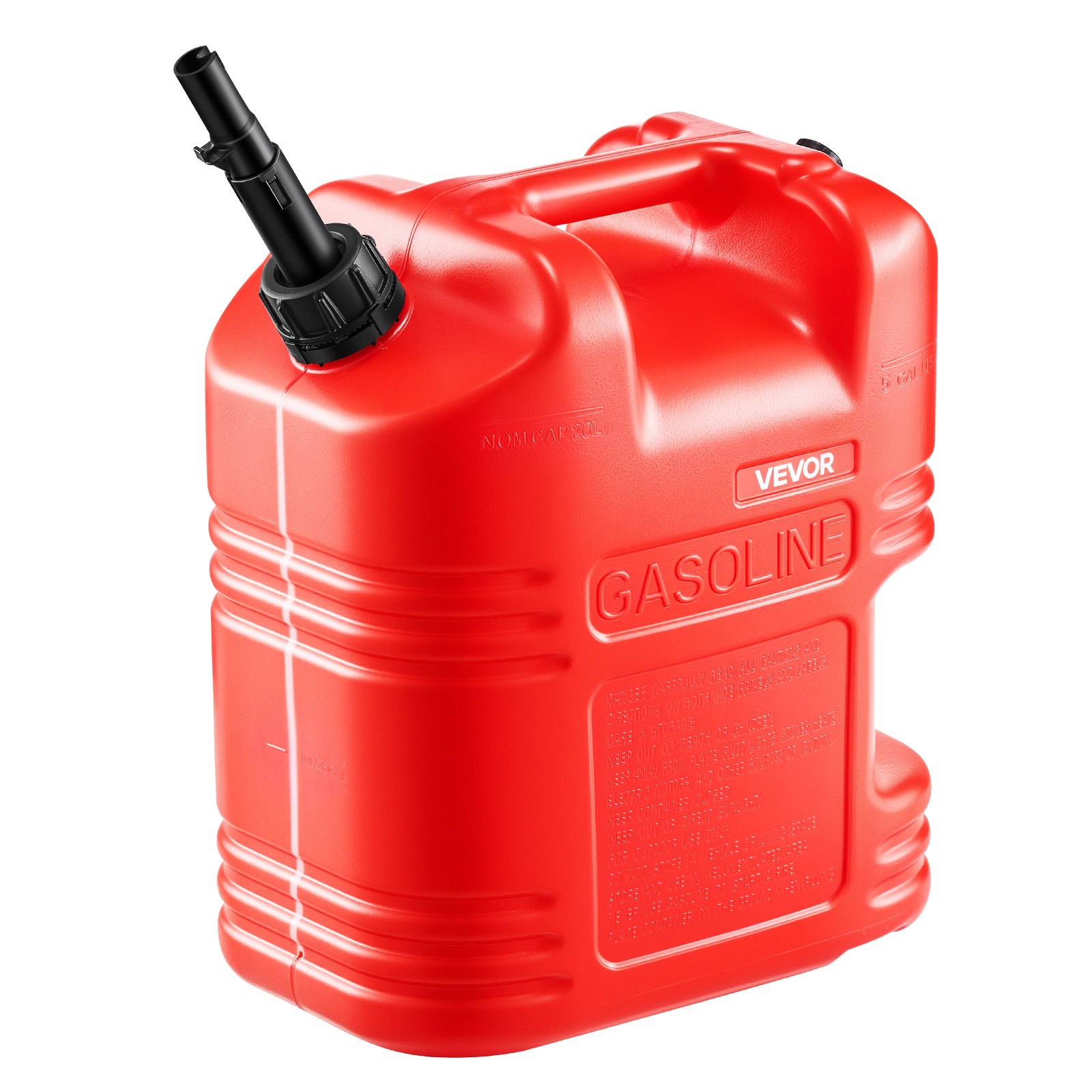 VEVOR Bidón de Gasolina de 19 L, Tanque de Combustible de HDPE y PP, con Pico y Escala, Caudal Máximo de 15 L/min, a Prueba de Fugas, para la Mayoría de Autos, Motocicletas, ATV, UTV, Rojo, 1 Pieza