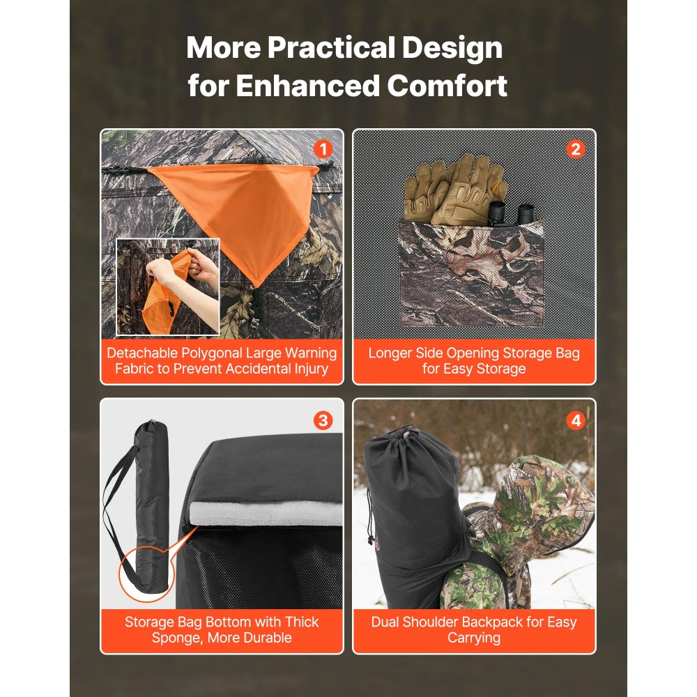 VEVOR Hunting Blind, 2-3 Person See Through Ground Blinds with Carrying Bag, 360 Degree Portable Camouflage Tent, Durable Concealed Shelter with Silent Side Door and Window, for Turkey and Deer