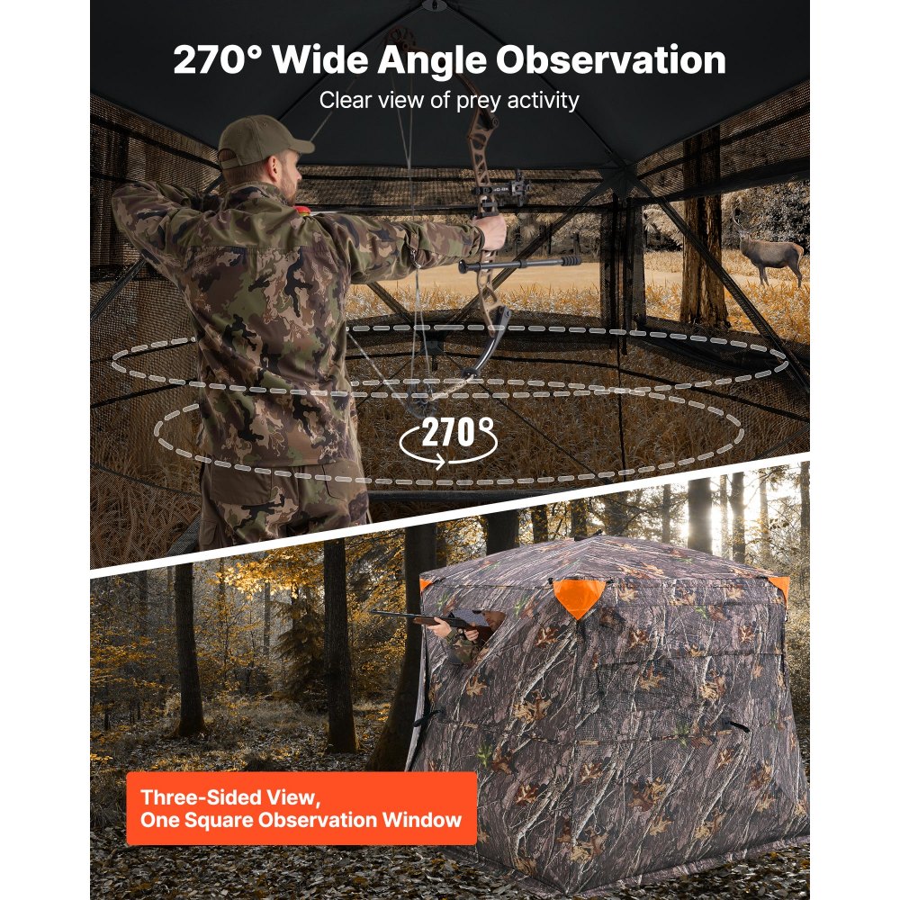 VEVOR Tienda de Caza Portátil Visión de 270° Puesto de Caza Plegable para 4-5 Personas con Bolsa de Transporte Tienda de Camuflaje Resistente Malla de Visión Unidireccional, 2205 x 2205 x 1750 mm