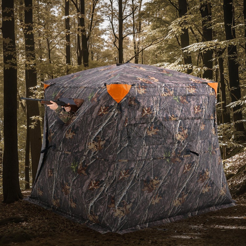 VEVOR Tienda de Caza Portátil Visión de 270° Puesto de Caza Plegable para 4-5 Personas con Bolsa de Transporte Tienda de Camuflaje Resistente Malla de Visión Unidireccional, 2205 x 2205 x 1750 mm