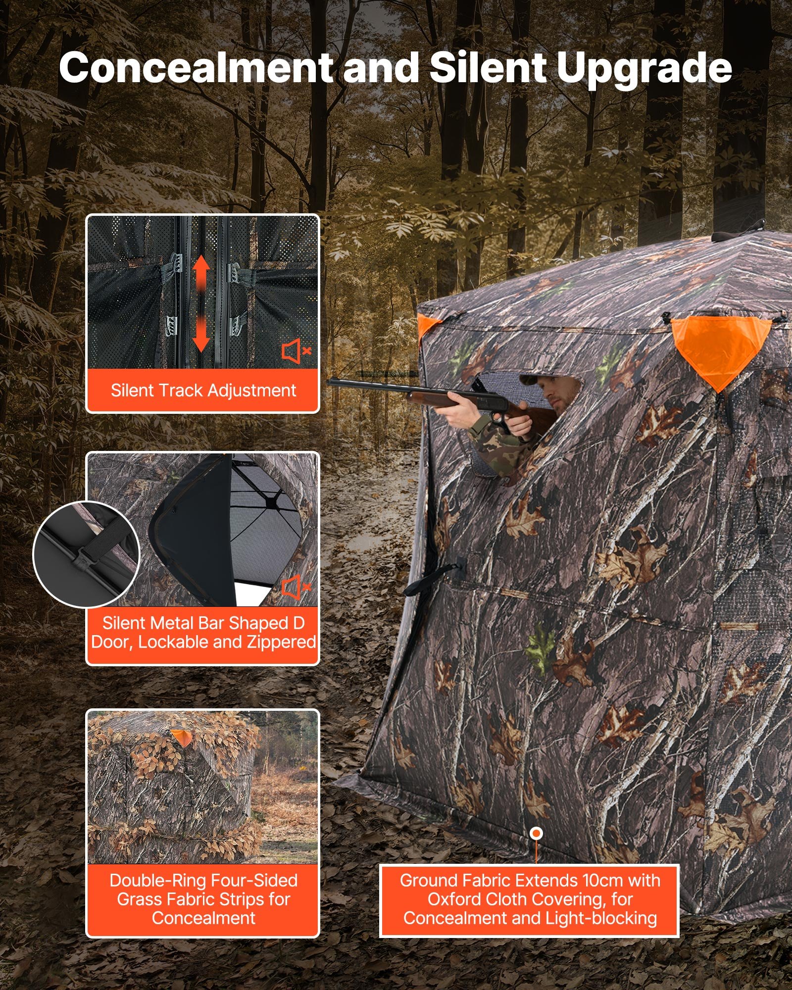 VEVOR Tienda de Caza Portátil Visión de 270° Puesto de Caza Plegable para 4-5 Personas con Bolsa de Transporte Tienda de Camuflaje Resistente Malla de Visión Unidireccional, 2205 x 2205 x 1750 mm
