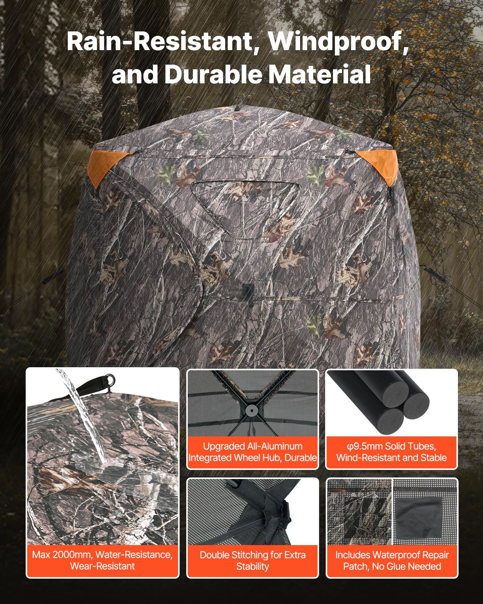 VEVOR Tienda de Caza Portátil Visión de 270° Puesto de Caza Plegable para 4-5 Personas con Bolsa de Transporte Tienda de Camuflaje Resistente Malla de Visión Unidireccional, 2205 x 2205 x 1750 mm