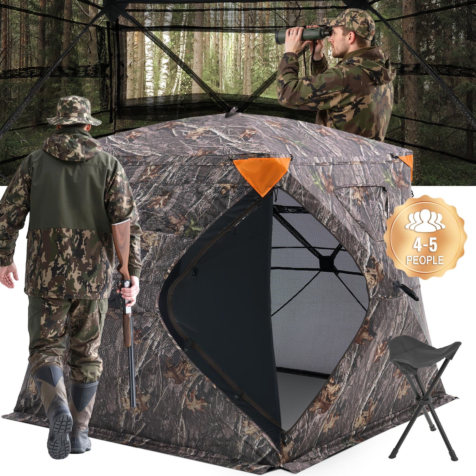 VEVOR Tienda de Caza Portátil Visión de 270° Puesto de Caza Plegable para 4-5 Personas con Bolsa de Transporte Tienda de Camuflaje Resistente Malla de Visión Unidireccional, 2205 x 2205 x 1750 mm