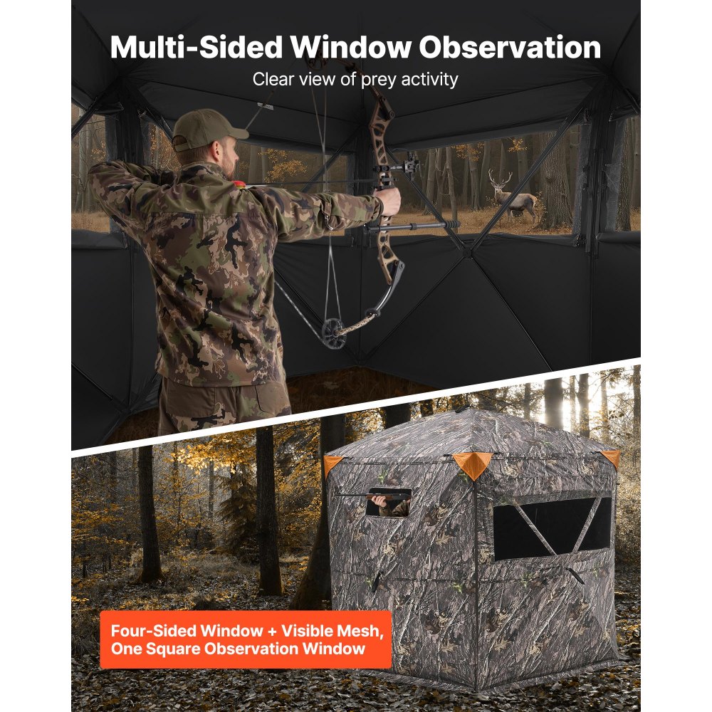 VEVOR Hunting Blind, 6-7 Person Ground Blinds with Carrying Bag, Portable Camouflage Tent, Reinforced Durable Concealed Shelter with Silent Zipper Door and Window, for Turkey and Deer