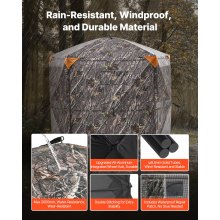 VEVOR Persiana de Caza Oculta Reforzada y Duradera 6-7 Personas con Bolsa de Transporte, Camuflaje, con Puerta y Ventana Silenciosas con Cremallera, para Pavos y Ciervos, 2150 x 2150 x 2000 mm
