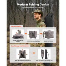 VEVOR Persiana de Caza Oculta Reforzada y Duradera 6-7 Personas con Bolsa de Transporte, Camuflaje, con Puerta y Ventana Silenciosas con Cremallera, para Pavos y Ciervos, 2150 x 2150 x 2000 mm