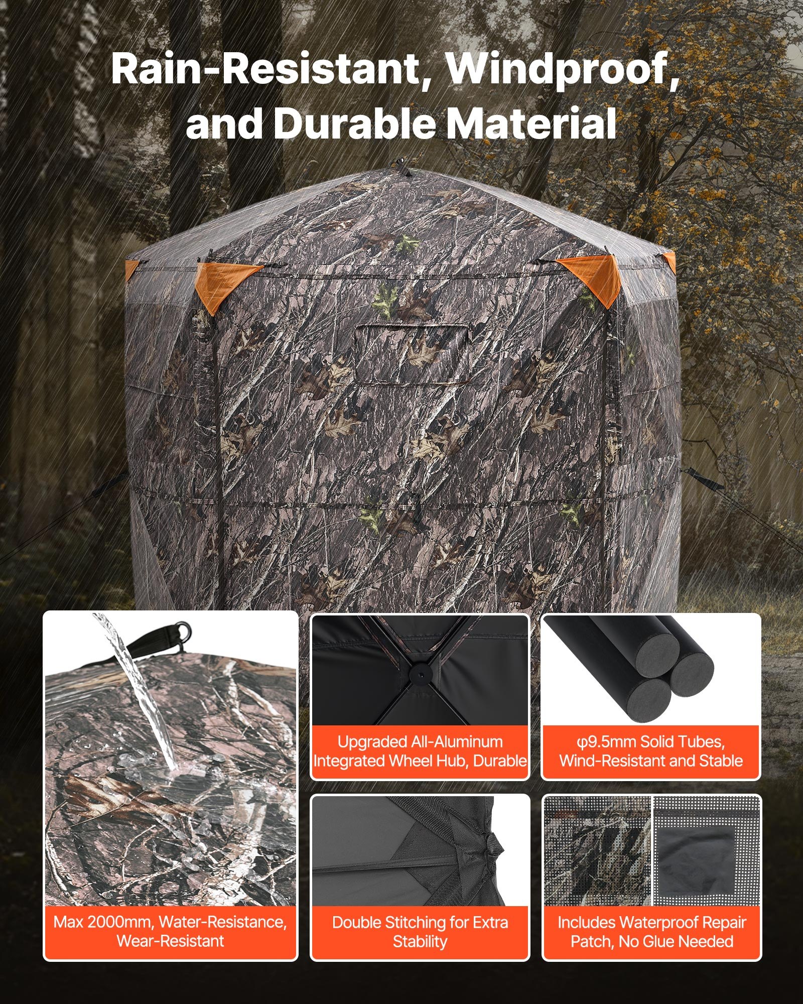 VEVOR Hunting Blind, 6-7 Person Ground Blinds with Carrying Bag, Portable Camouflage Tent, Reinforced Durable Concealed Shelter with Silent Zipper Door and Window, for Turkey and Deer