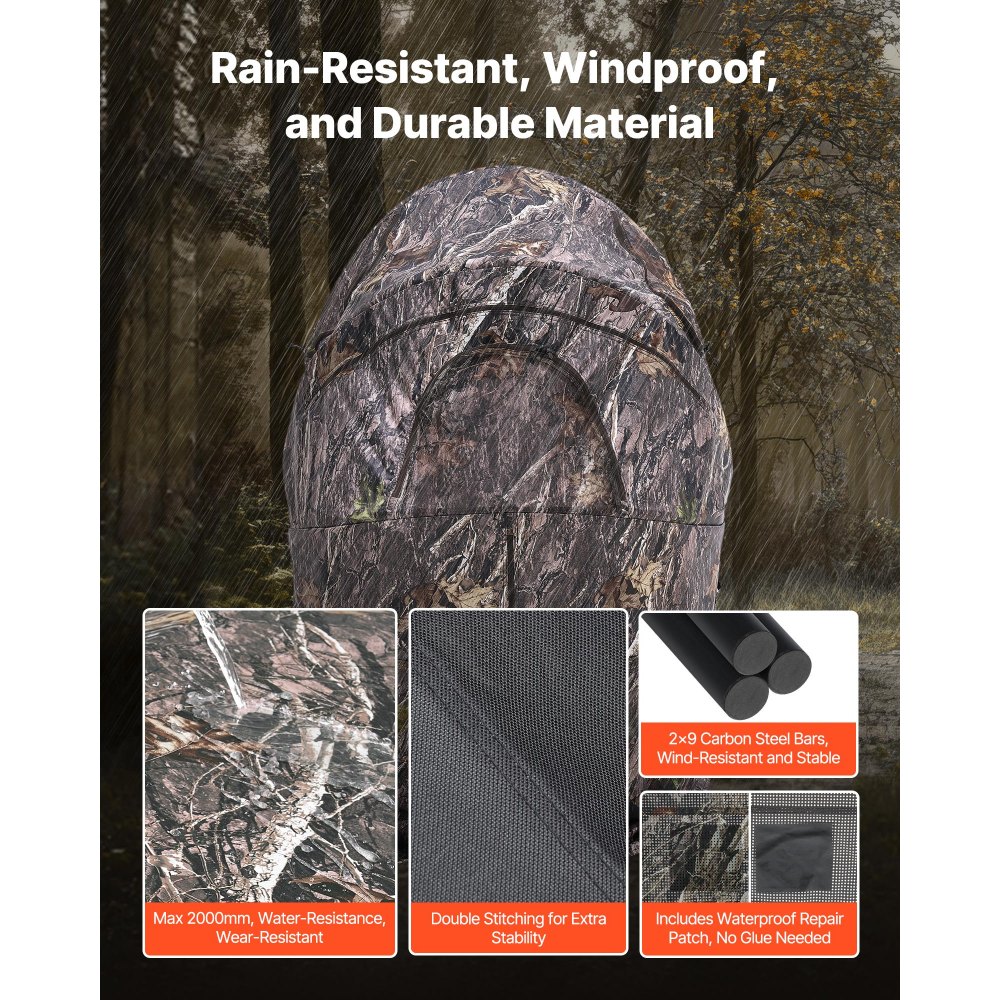 VEVOR Hunting Blind, Single Person Ground Blinds with Carrying Bag, Portable Camouflage Tent, Reinforced Durable Concealed Shelter with Silent Zipper Door and Window, for Turkey and Deer