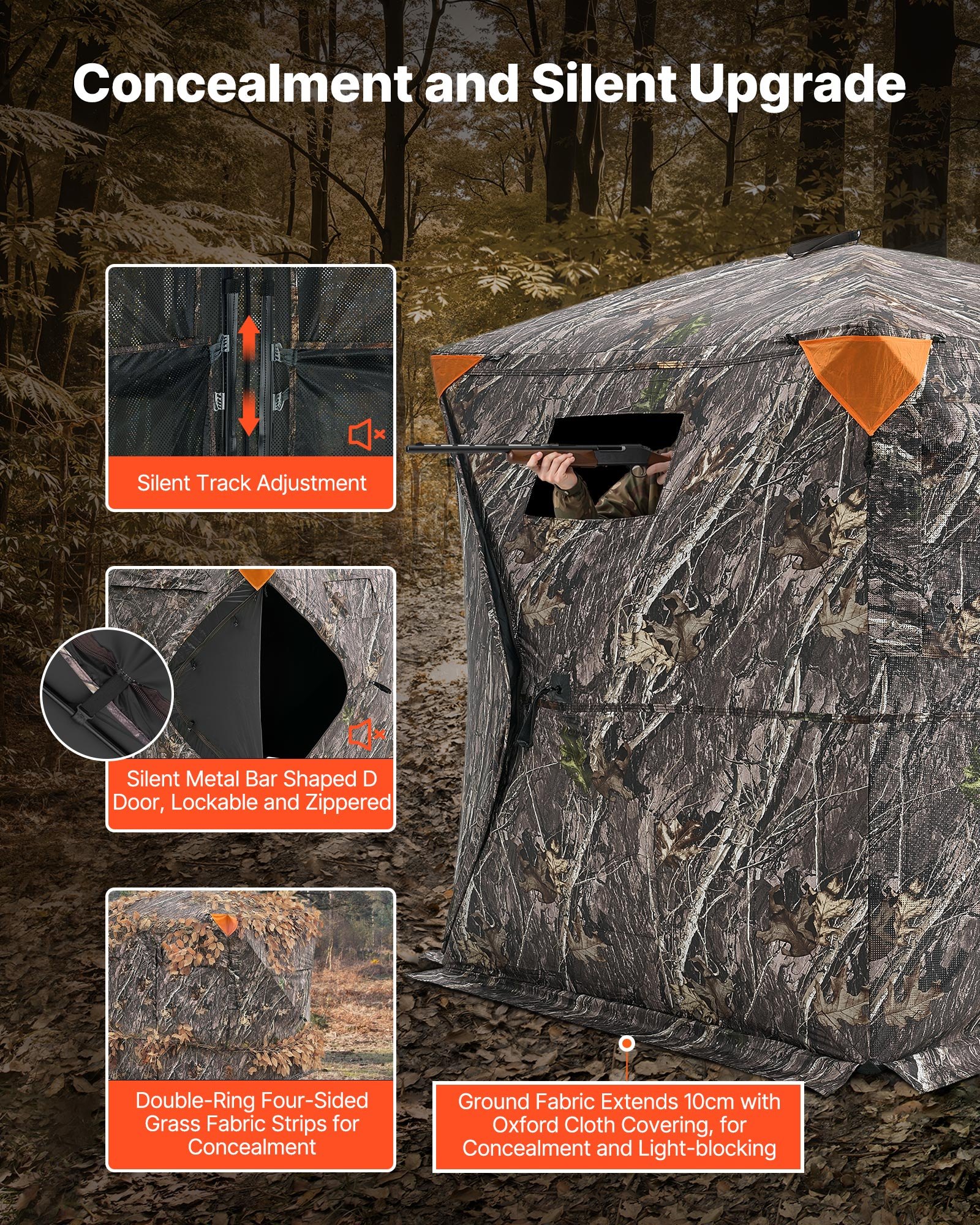 VEVOR Tienda de Caza Portátil Visión de 270° Puesto de Caza Plegable para 1 o 2 Personas con Bolsa de Transporte Tienda de Camuflaje Resistente Malla de Visión Unidireccional, 1410 x 1410 x 1700 mm