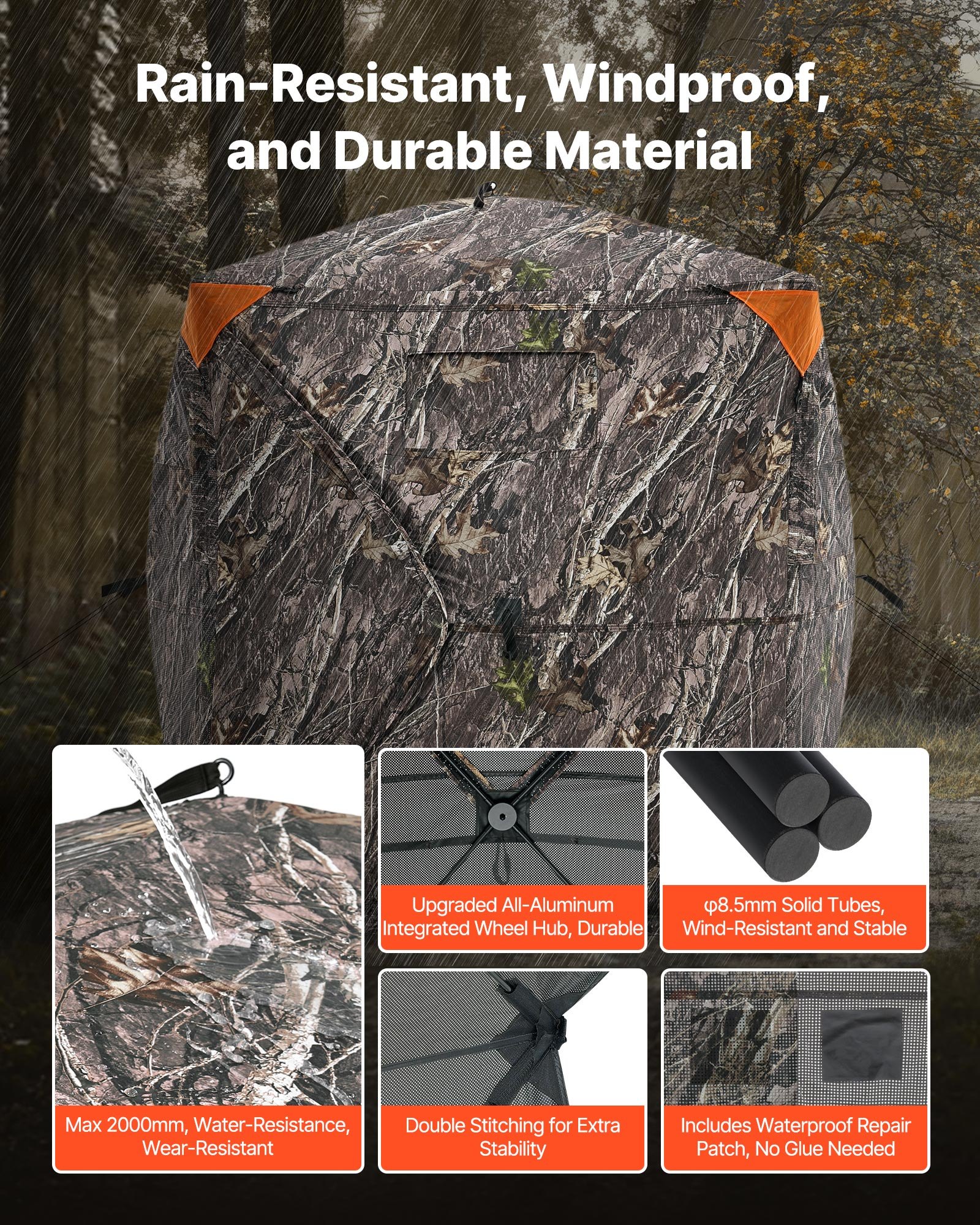 VEVOR Tienda de Caza Portátil Visión de 270° Puesto de Caza Plegable para 1 o 2 Personas con Bolsa de Transporte Tienda de Camuflaje Resistente Malla de Visión Unidireccional, 1410 x 1410 x 1700 mm