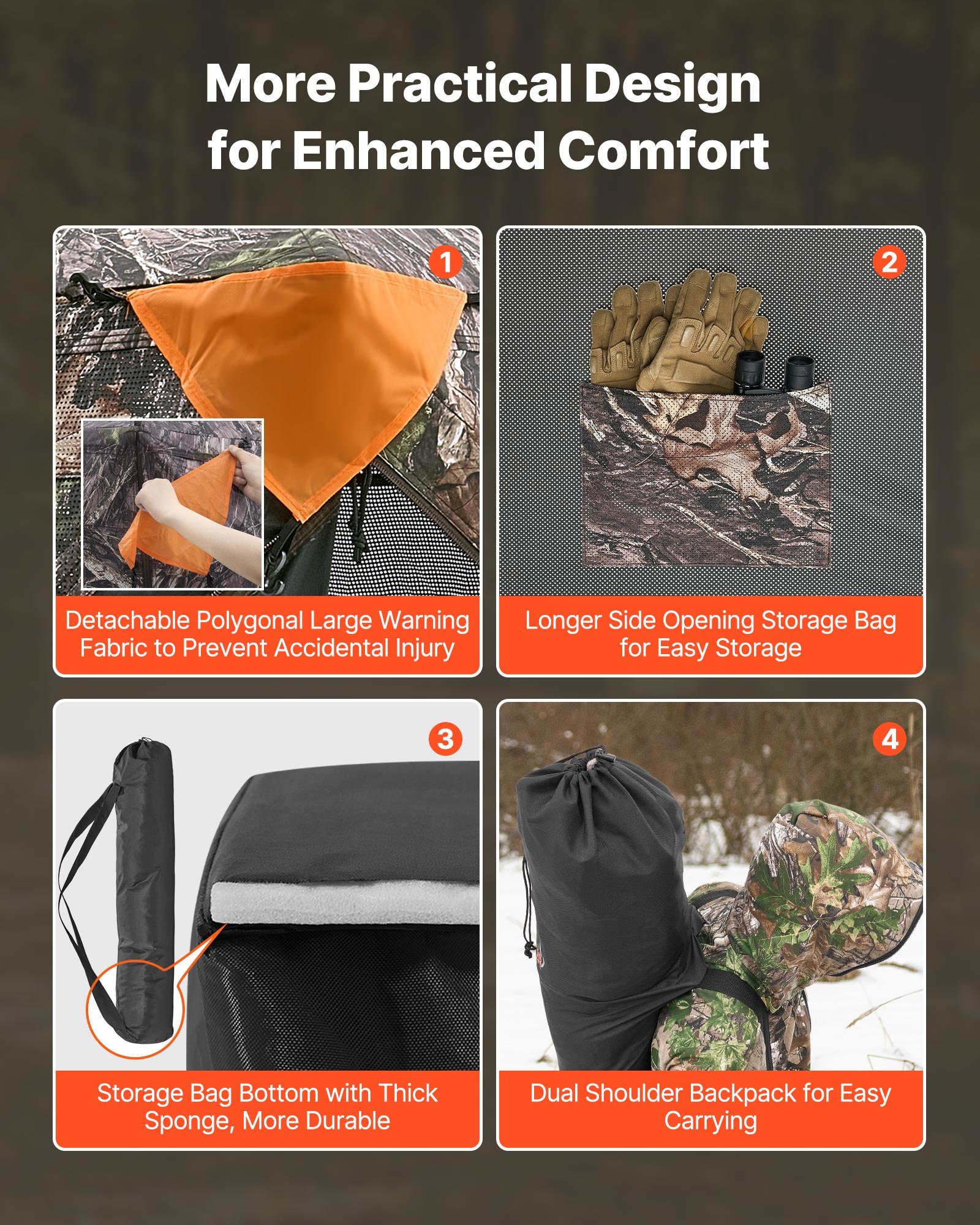 VEVOR Tienda de Caza Portátil Visión de 270° Puesto de Caza Plegable para 1 o 2 Personas con Bolsa de Transporte Tienda de Camuflaje Resistente Malla de Visión Unidireccional, 1410 x 1410 x 1700 mm