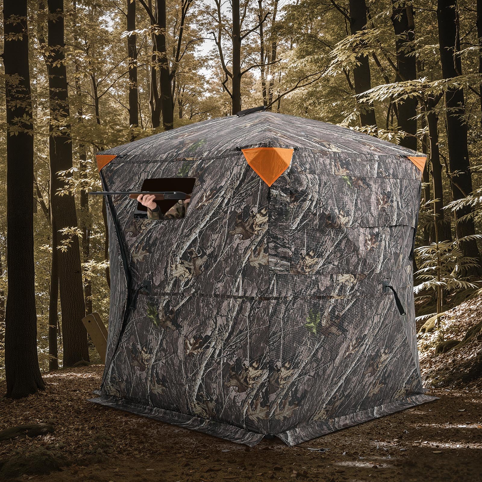 VEVOR Tienda de Caza Portátil Visión de 270° Puesto de Caza Plegable para 1 o 2 Personas con Bolsa de Transporte Tienda de Camuflaje Resistente Malla de Visión Unidireccional, 1410 x 1410 x 1700 mm