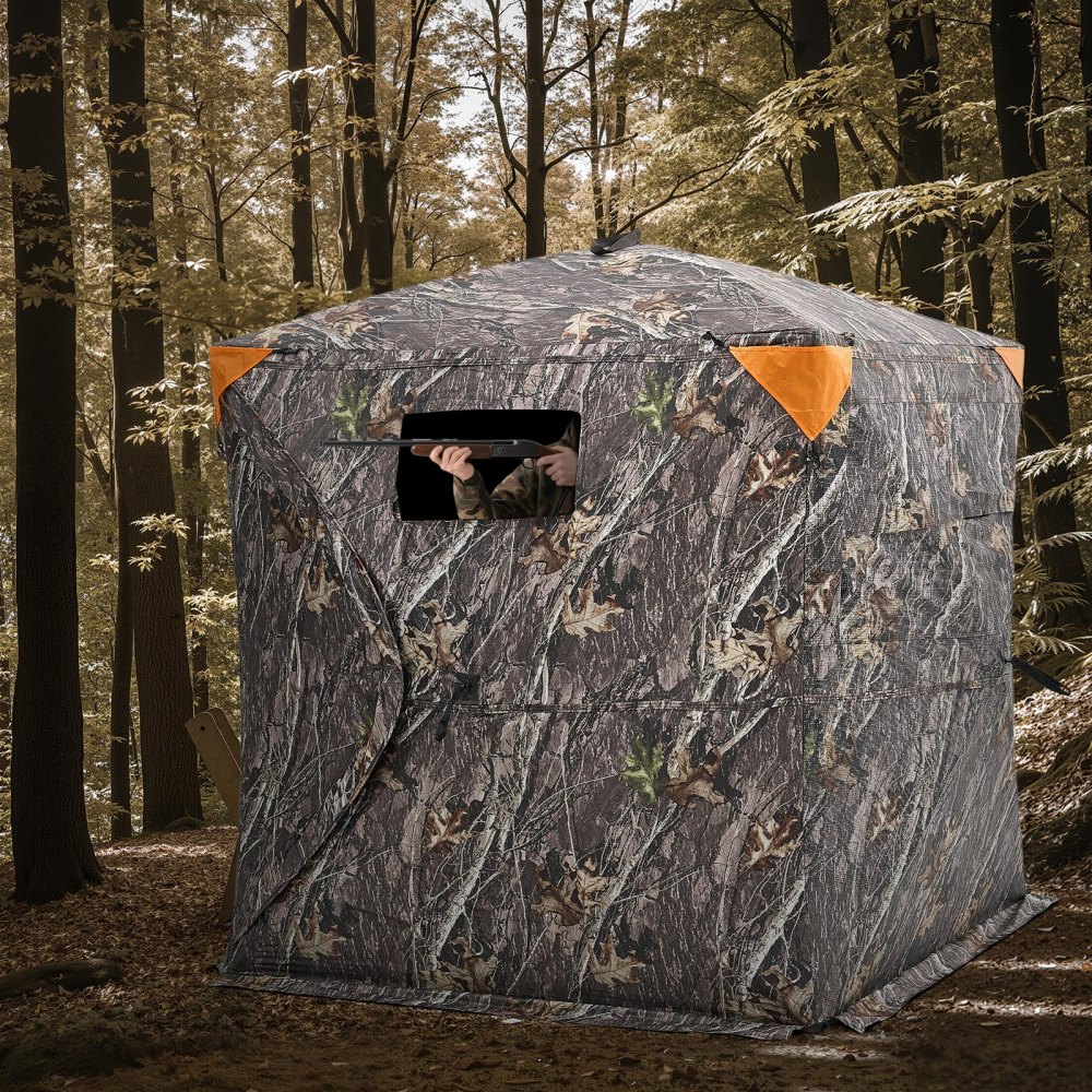 VEVOR Tienda de Caza Portátil Visión de 270° Puesto de Caza Plegable para 2 o 3 Personas con Bolsa de Transporte Tienda de Camuflaje Resistente Malla de Visión Unidireccional, 1480 x 1480 x 1700 mm