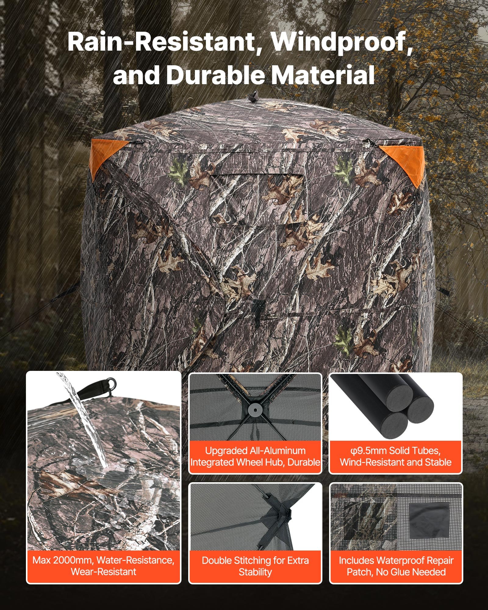 VEVOR Tienda de Caza Portátil Visión de 270° Puesto de Caza Plegable para 2 o 3 Personas con Bolsa de Transporte Tienda de Camuflaje Resistente Malla de Visión Unidireccional, 1480 x 1480 x 1700 mm