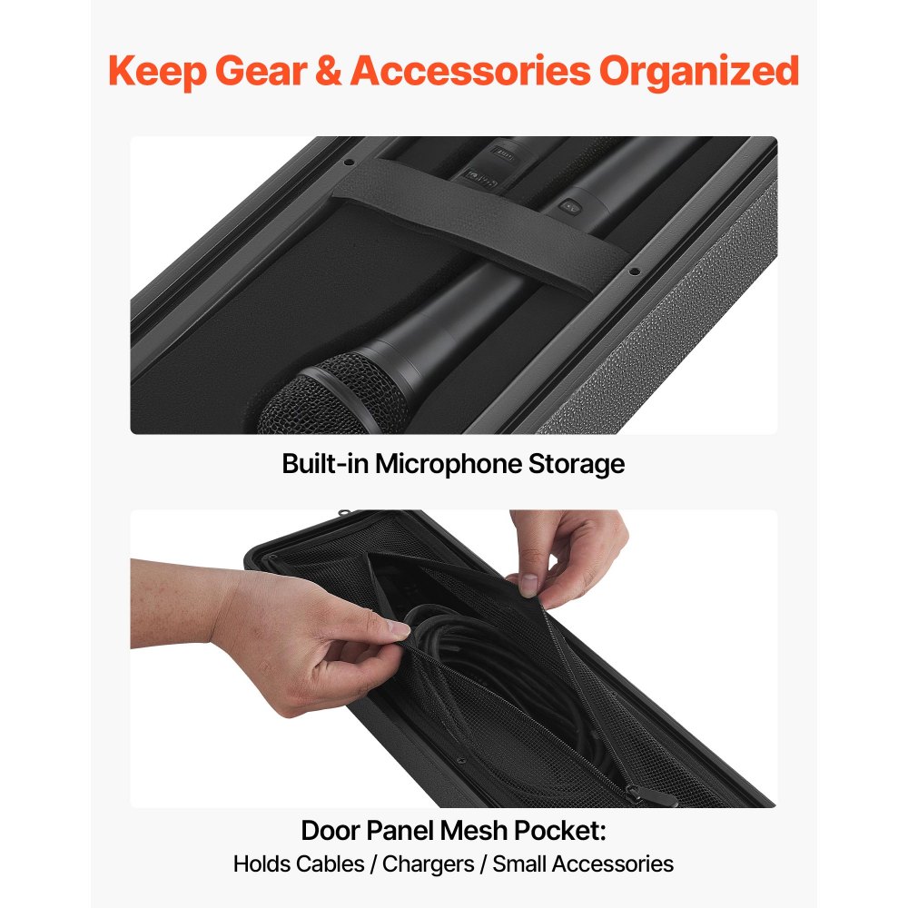 VEVOR Maleta para Rack 2U Profundidad de 260 mm, Caja de Soporte de Sonido con Compartimento para Micrófono, Carcasa para Audio, Construcción de Polietileno, Cierres Empotrados, para Amplificador