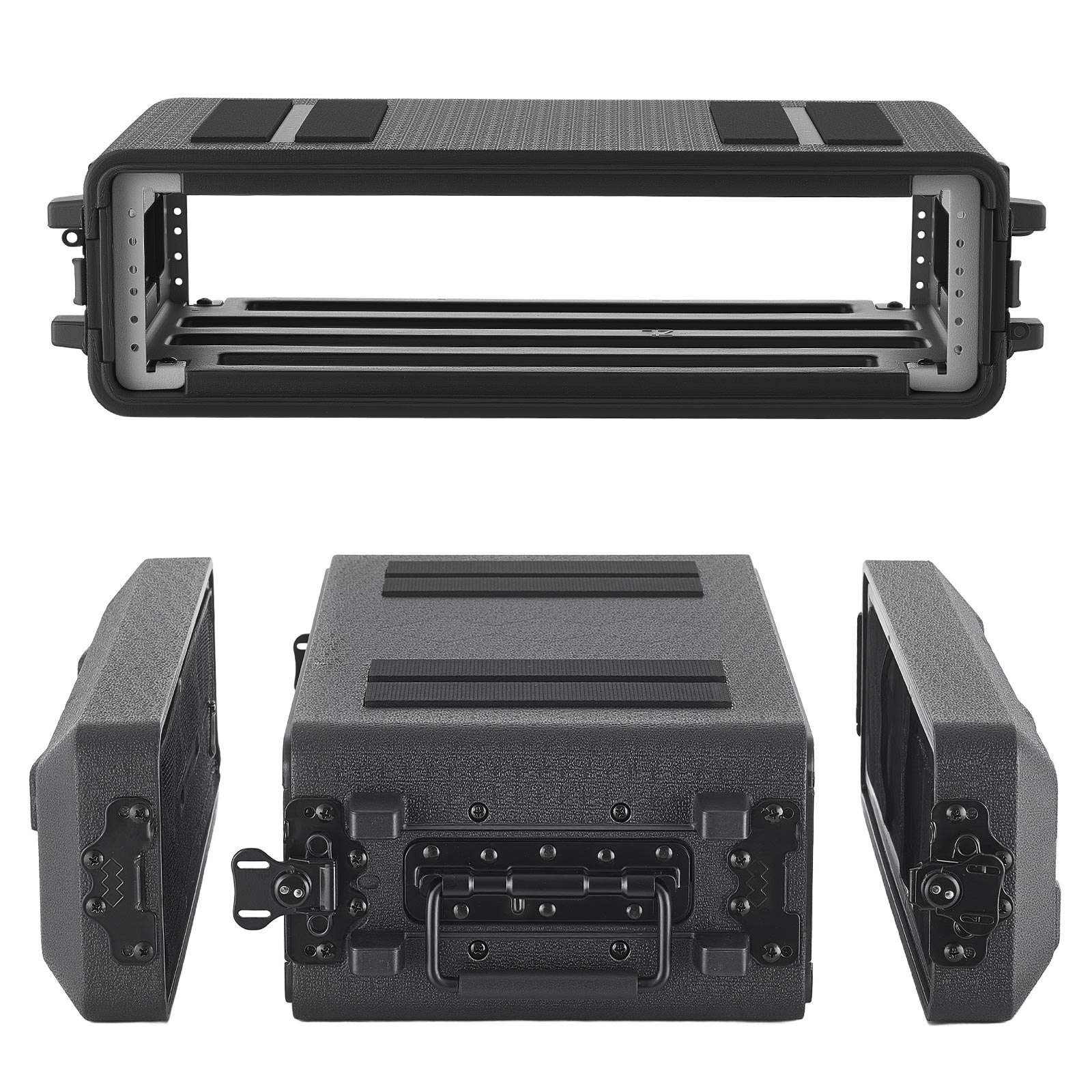 VEVOR Maleta para Rack 2U Profundidad de 260 mm, Caja de Soporte de Sonido con Compartimento para Micrófono, Carcasa para Audio, Construcción de Polietileno, Cierres Empotrados, para Amplificador
