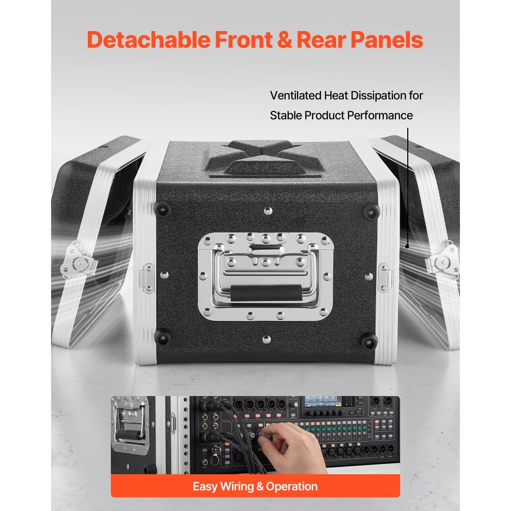 VEVOR Maleta para Rack 4U Profundidad de 310 mm, Caja de Soporte de Sonido con Construcción ABS, Cierres Empotrados, Carcasa para Audio, Cubierta Frontal y Trasera Desmontables, para Amplificador