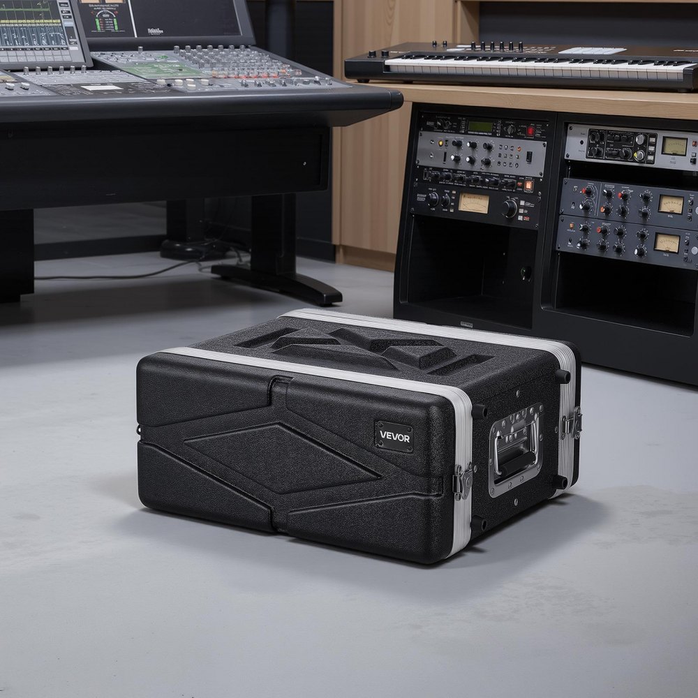 VEVOR Maleta para Rack 4U Profundidad de 310 mm, Caja de Soporte de Sonido con Construcción ABS, Cierres Empotrados, Carcasa para Audio, Cubierta Frontal y Trasera Desmontables, para Amplificador