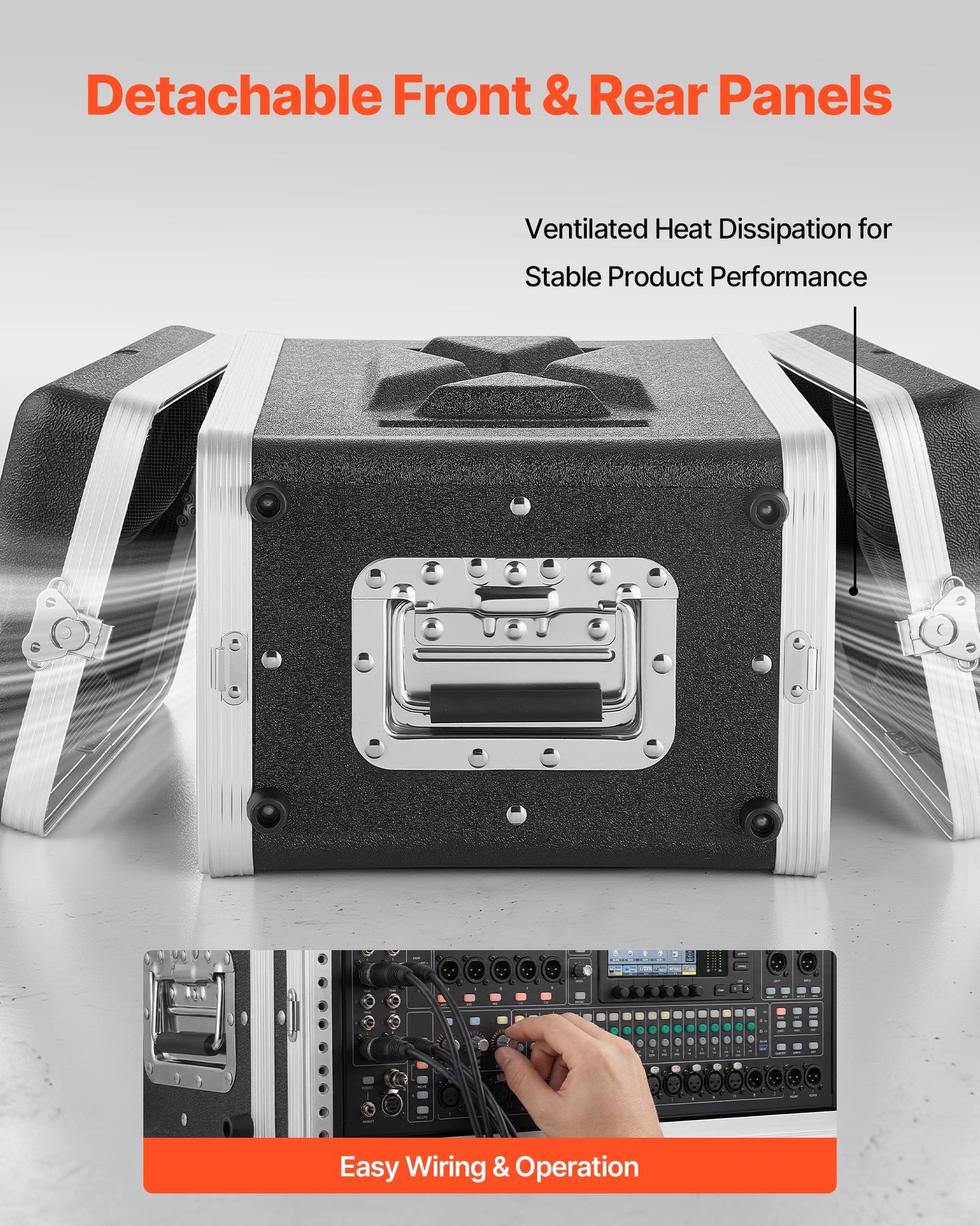 VEVOR Maleta para Rack 4U Profundidad de 310 mm, Caja de Soporte de Sonido con Construcción ABS, Cierres Empotrados, Carcasa para Audio, Cubierta Frontal y Trasera Desmontables, para Amplificador