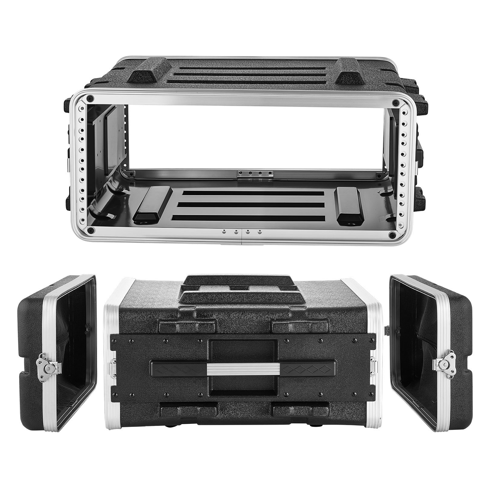 VEVOR Maleta para Rack 4U Profundidad de 480 mm, Caja de Soporte de Sonido con Construcción ABS, Cierres Empotrados, Carcasa para Audio, Cubierta Frontal y Trasera Desmontables, para Amplificador