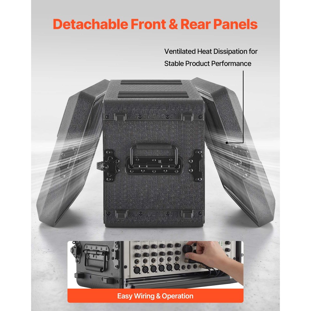 VEVOR Maleta para Rack 6U Profundidad de 260 mm, Caja de Soporte de Sonido con Compartimento para Micrófono, Carcasa para Audio, Construcción de Polietileno, Cierres Empotrados, para Amplificador