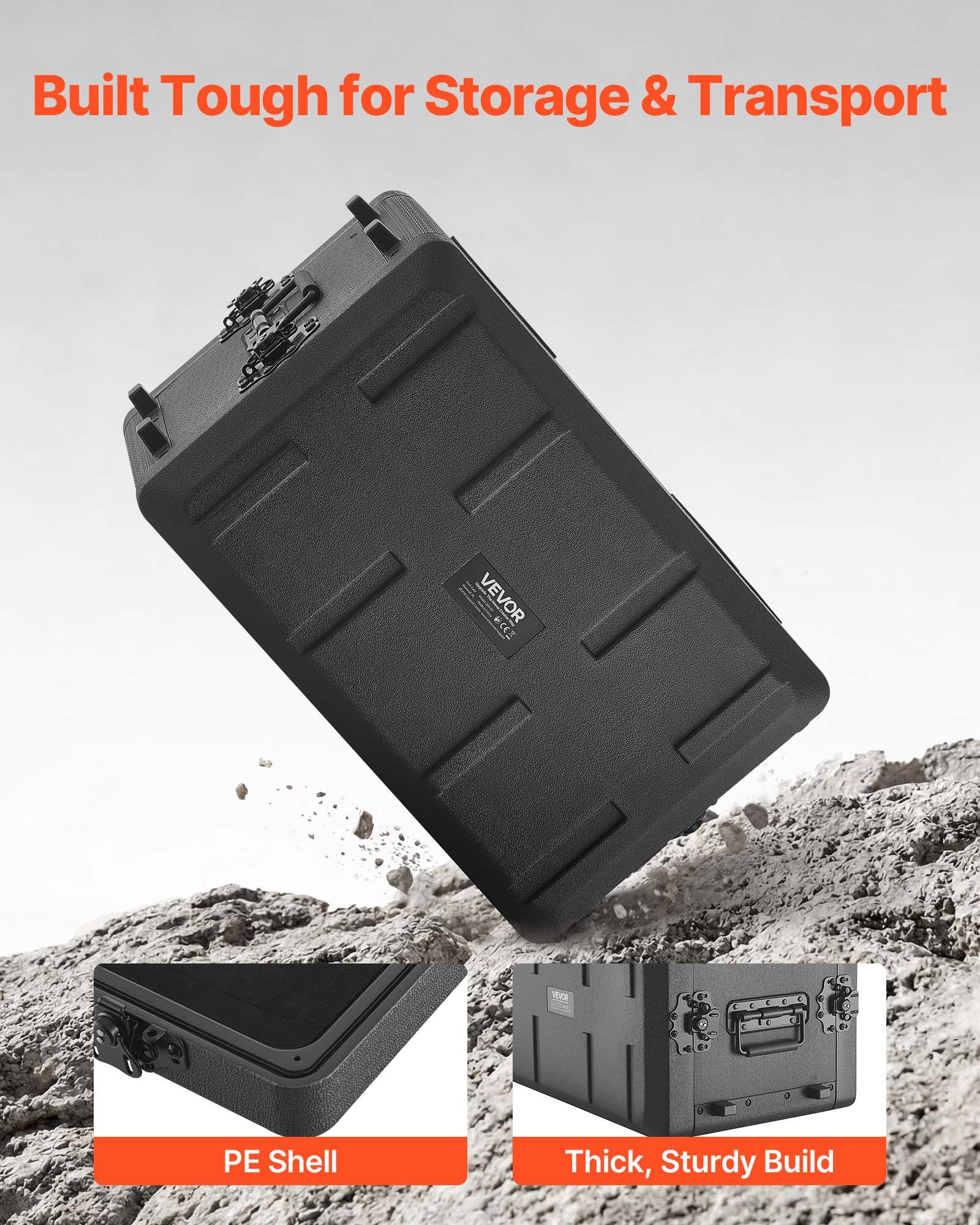 VEVOR Maleta para Rack 6U Profundidad de 260 mm, Caja de Soporte de Sonido con Compartimento para Micrófono, Carcasa para Audio, Construcción de Polietileno, Cierres Empotrados, para Amplificador