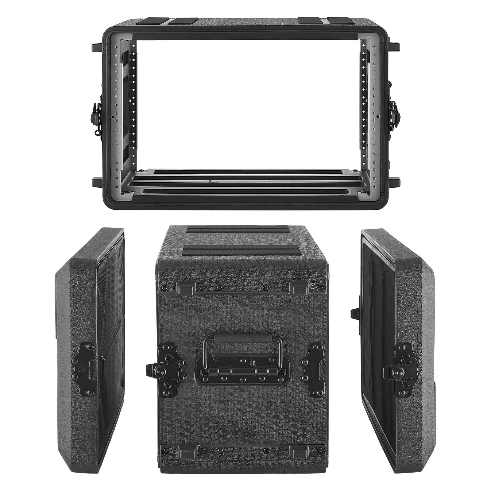 VEVOR Maleta para Rack 6U Profundidad de 260 mm, Caja de Soporte de Sonido con Compartimento para Micrófono, Carcasa para Audio, Construcción de Polietileno, Cierres Empotrados, para Amplificador
