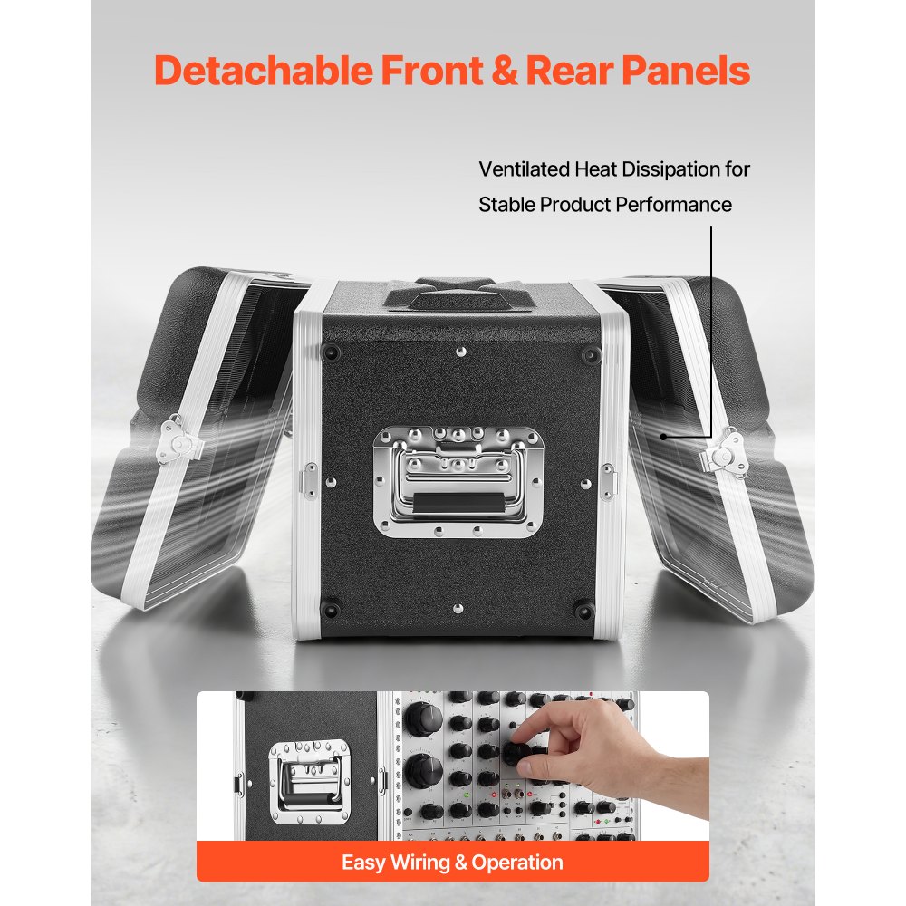 VEVOR Maleta para Rack 6U Profundidad de 310 mm, Caja de Soporte de Sonido con Construcción ABS, Cierres Empotrados, Carcasa para Audio, Cubierta Frontal y Trasera Desmontables, para Amplificador